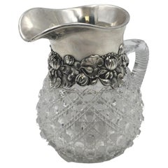 Gorham Sterling Silver and Glass Pitcher Vase in Art Nouveau Style