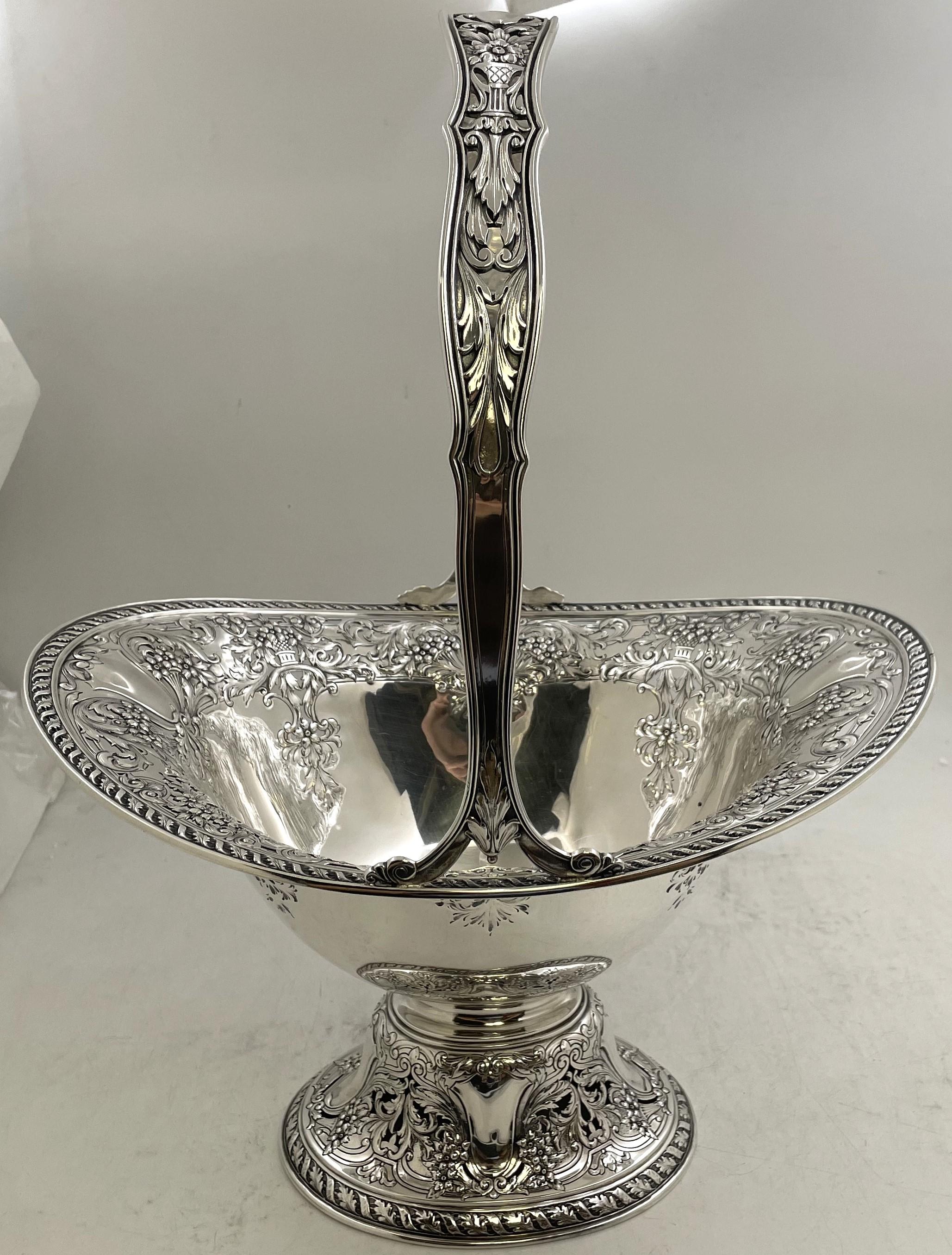 American Gorham Sterling Silver Basket Vase in Art Nouveau Style From Early 20th Century For Sale
