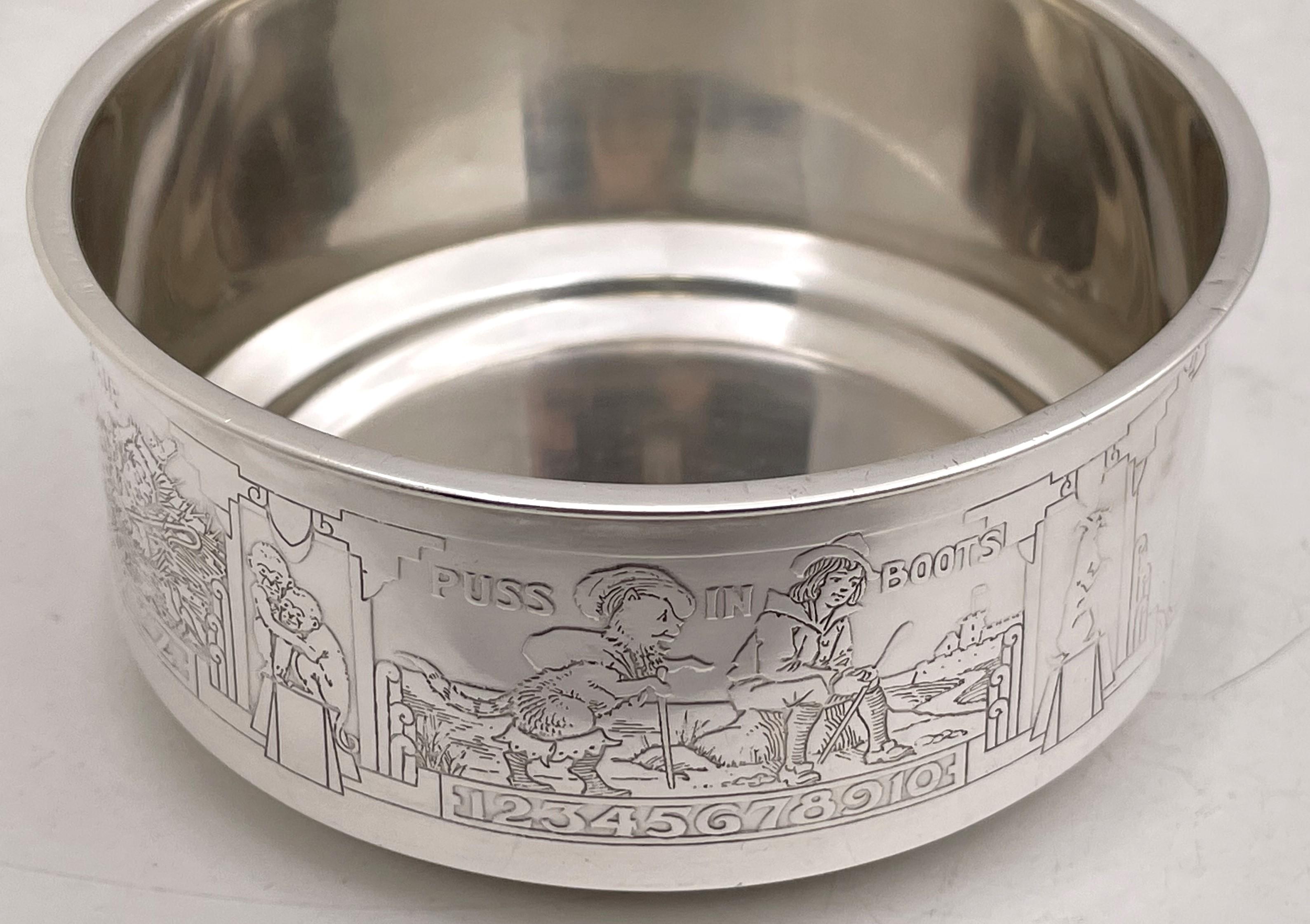 Gorham Sterling Silver Child Bowl & Underplate with Children & Alphabet Motifs For Sale 3