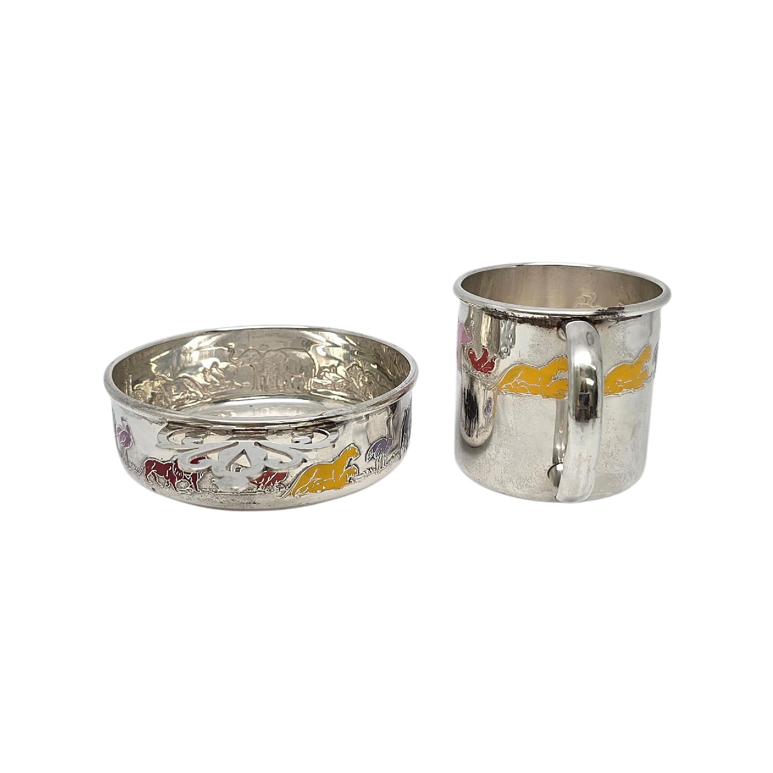 Donna Gorham Sterling Silver Smalto colorato Arca di Noè Porringer Bowl & Cup Set 23336 in vendita