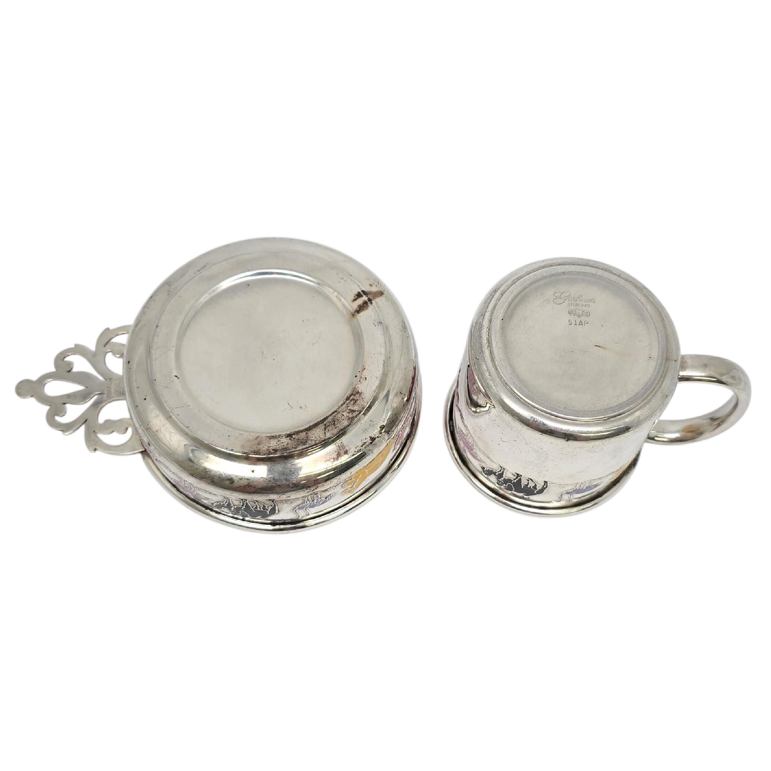 Gorham Sterling Silver Smalto colorato Arca di Noè Porringer Bowl & Cup Set 23336 in vendita 2