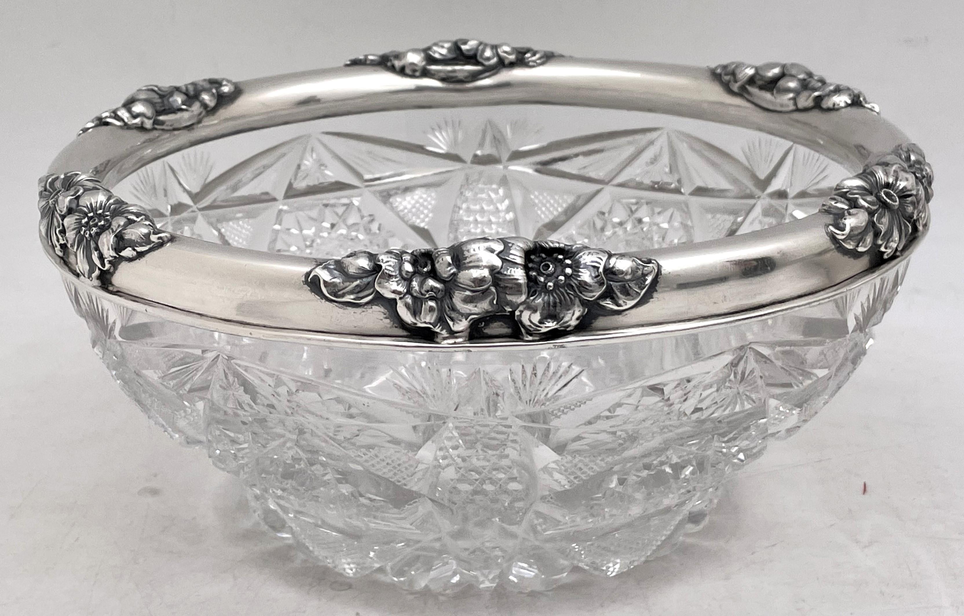 American Gorham Sterling Silver Cut Glass 1903 Bowl in Art Nouveau Style For Sale
