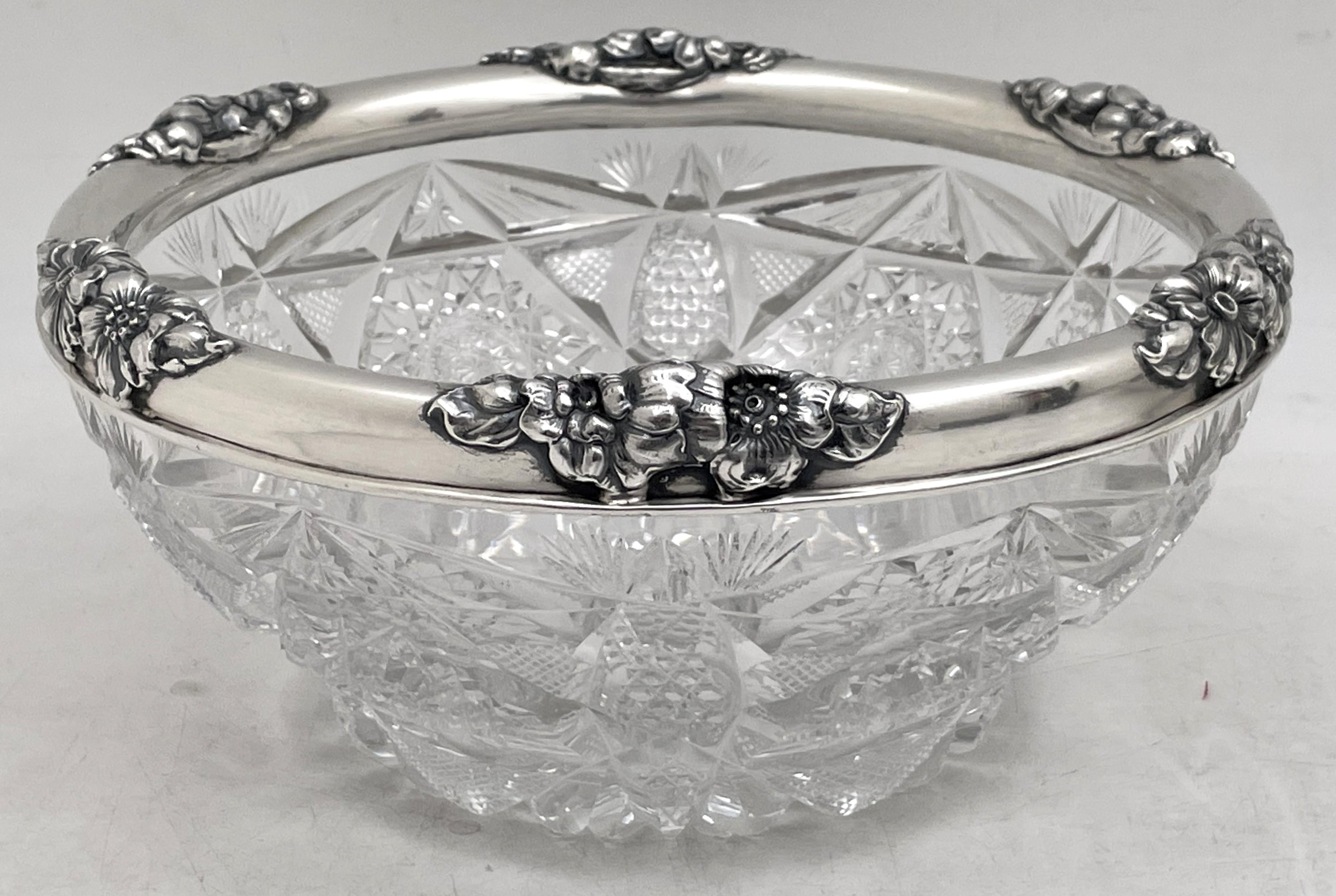 Gorham Sterling Silver Cut Glass 1903 Bowl in Art Nouveau Style In Good Condition For Sale In New York, NY