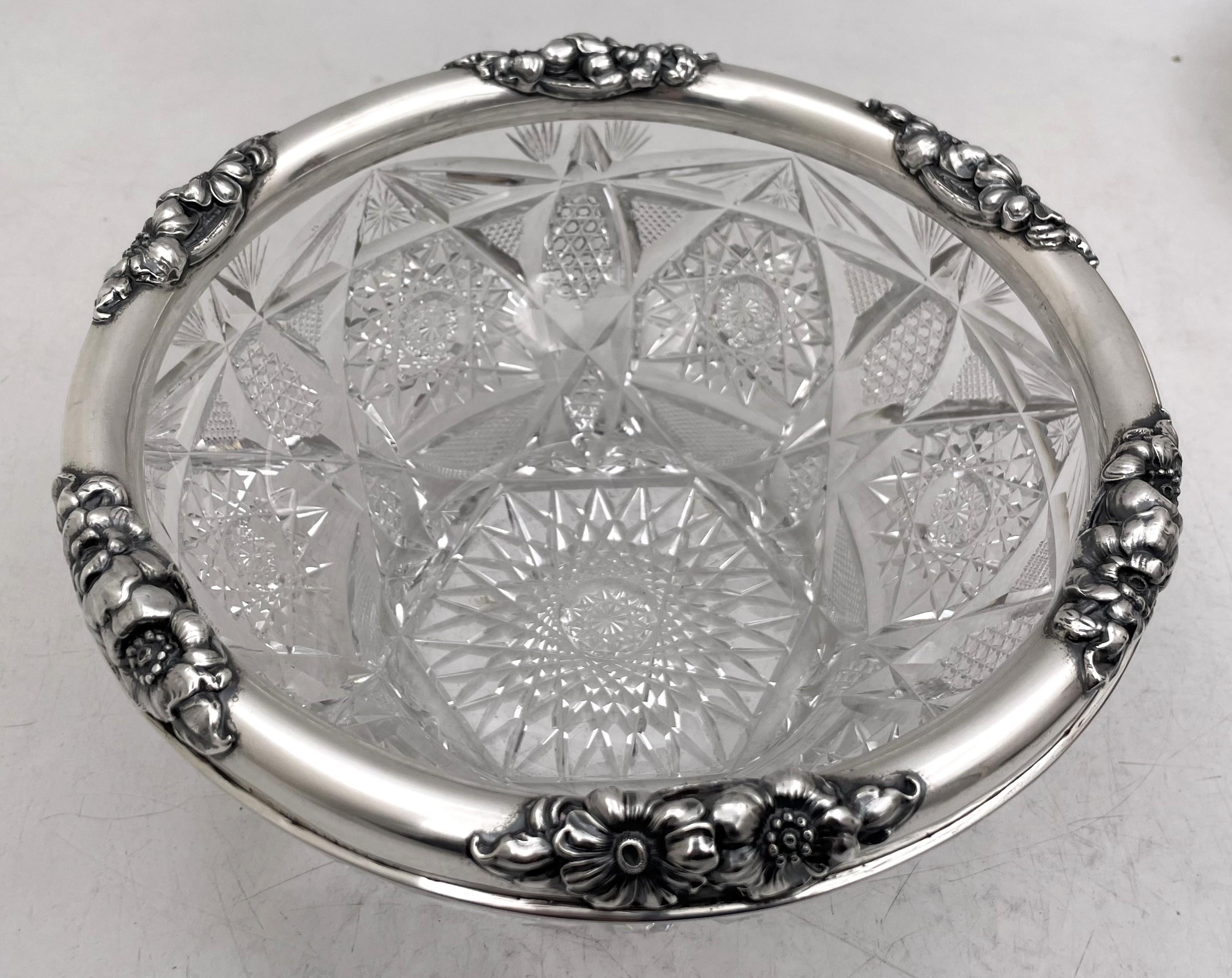 Gorham Sterling Silver Cut Glass 1903 Bowl in Art Nouveau Style For Sale 1