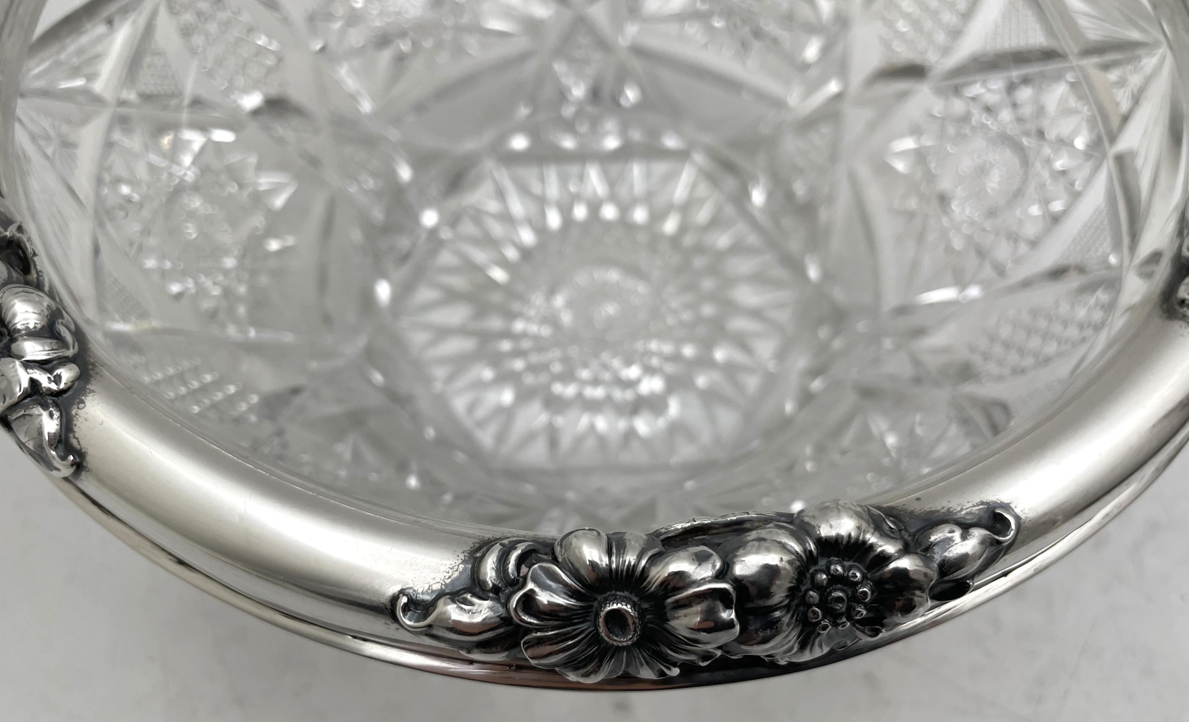 Gorham Sterling Silver Cut Glass 1903 Bowl in Art Nouveau Style For Sale 2