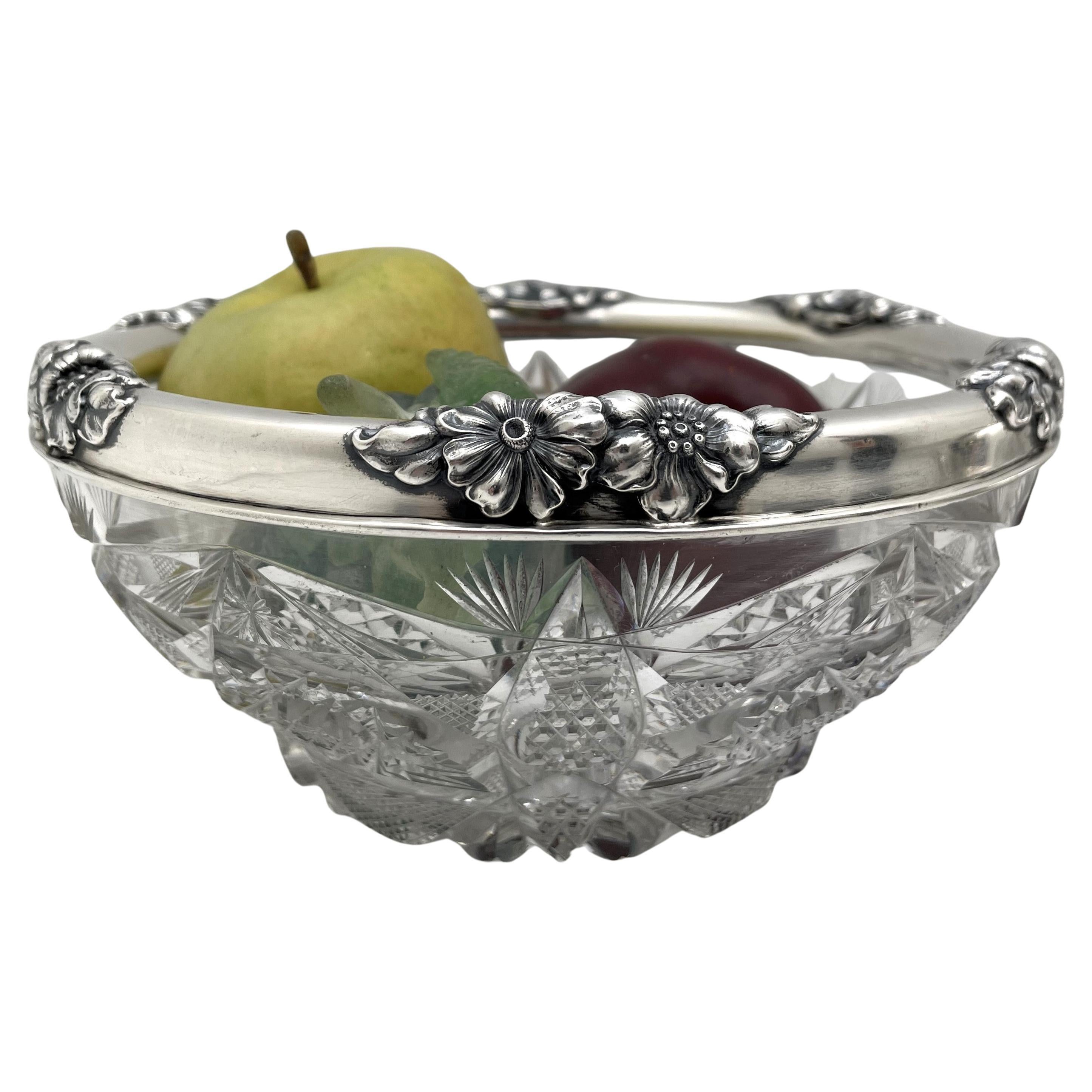 Bol Gorham en verre taillé en argent sterling de style Art nouveau 1903