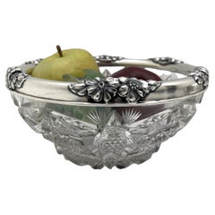 Vintage Gorham Sterling Silver Cut Glass 1903 Bowl in Art Nouveau Style
