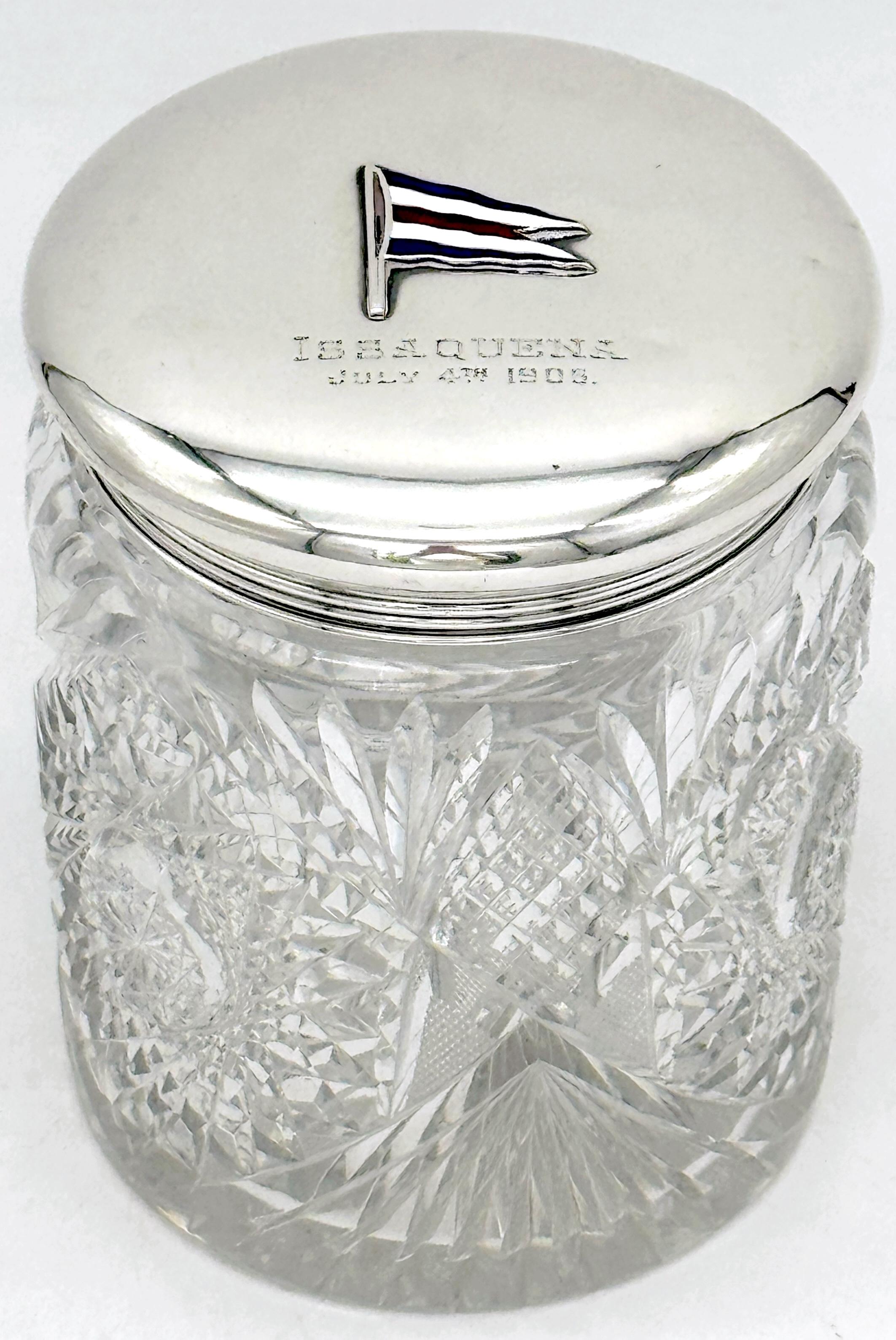 Amerikanische Brilliant Periode geschliffenes Glas und Gorham Sterling Silber Yacht Humidor, datiert 4. Juli 1906 - 