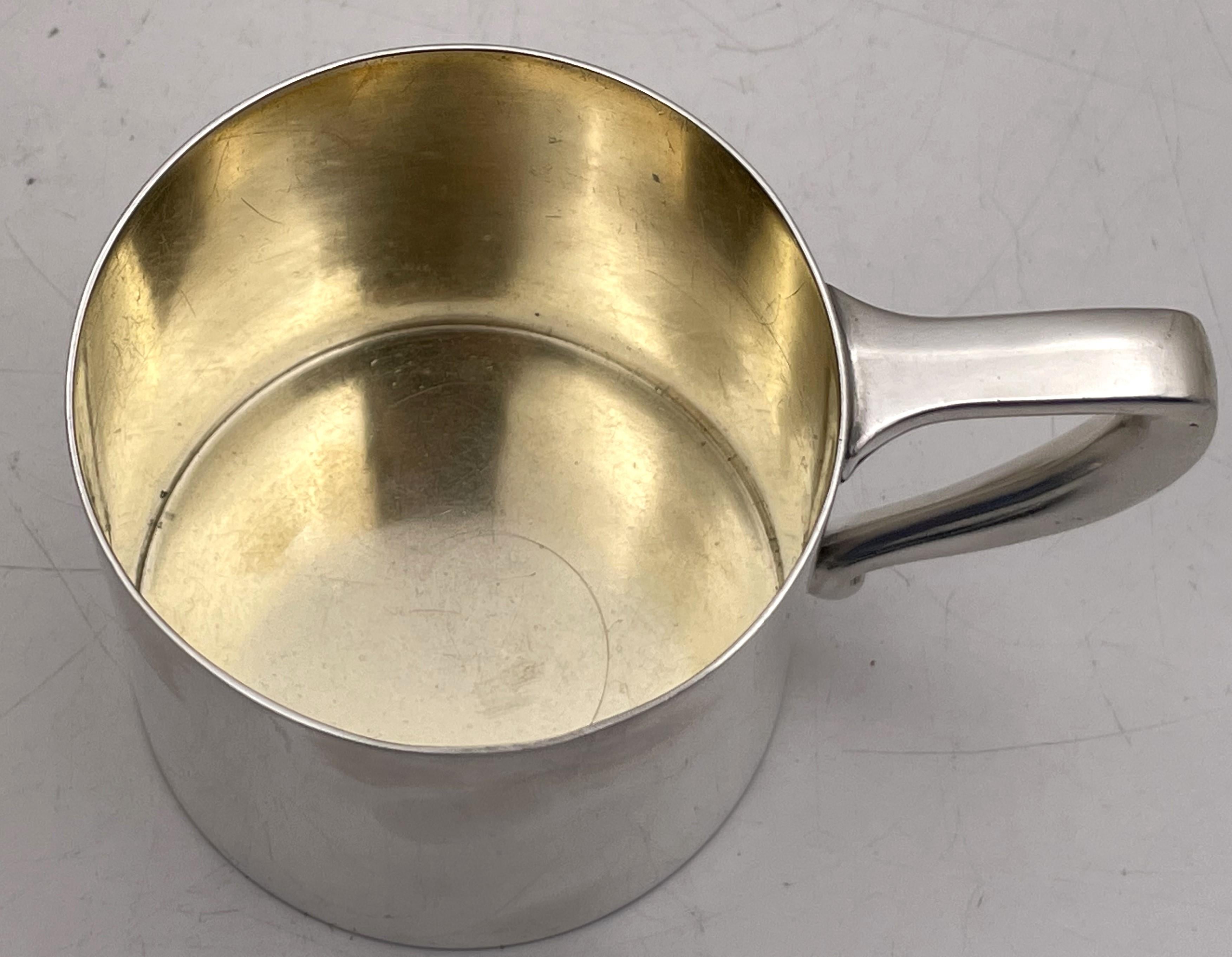 Gilt Gorham Sterling Silver Early 20th Century Child's Christening Mug Art Deco Style For Sale