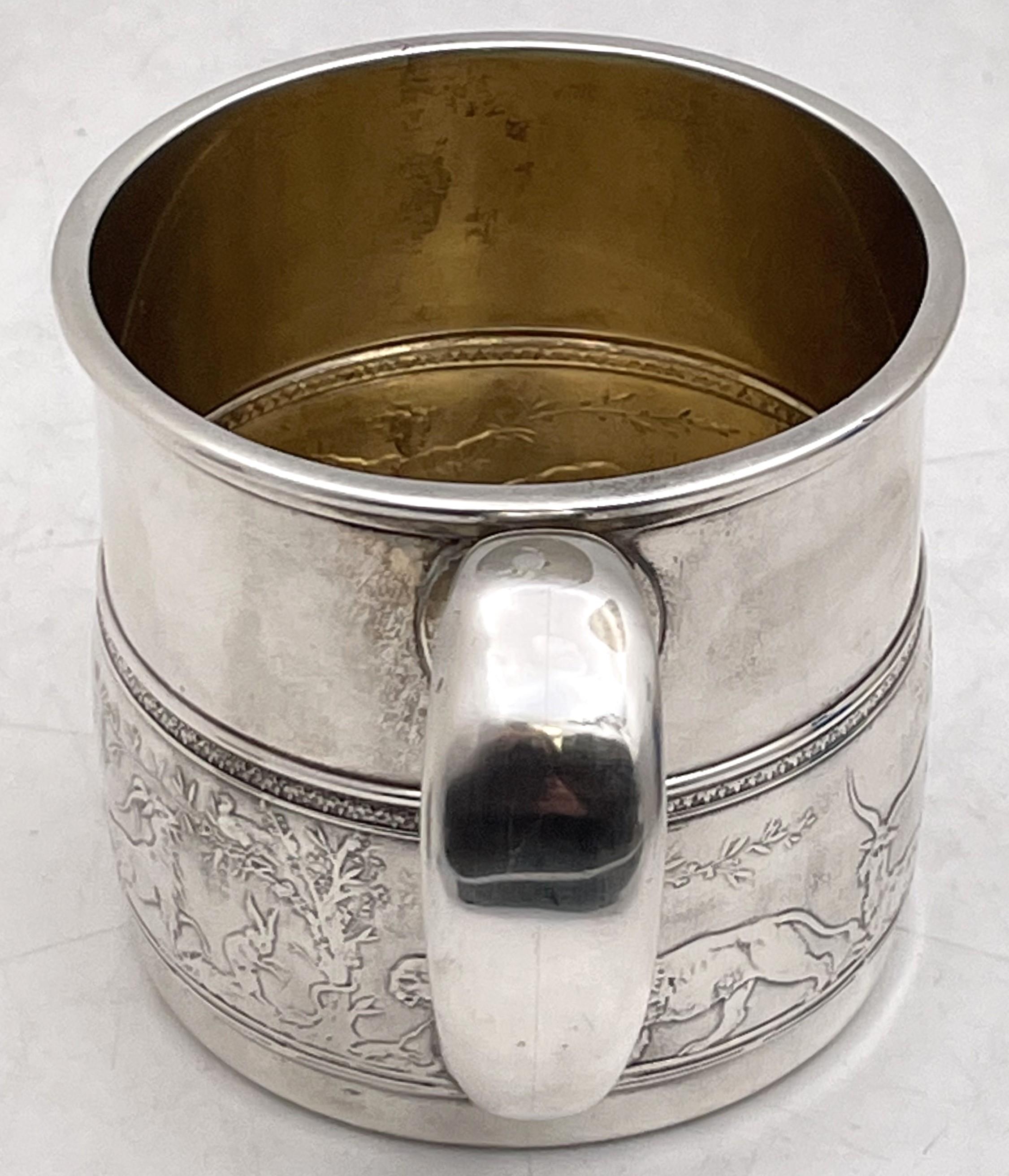Gorham Sterling Silver Early 20th Century Etched Child's Christening Mug For Sale 2