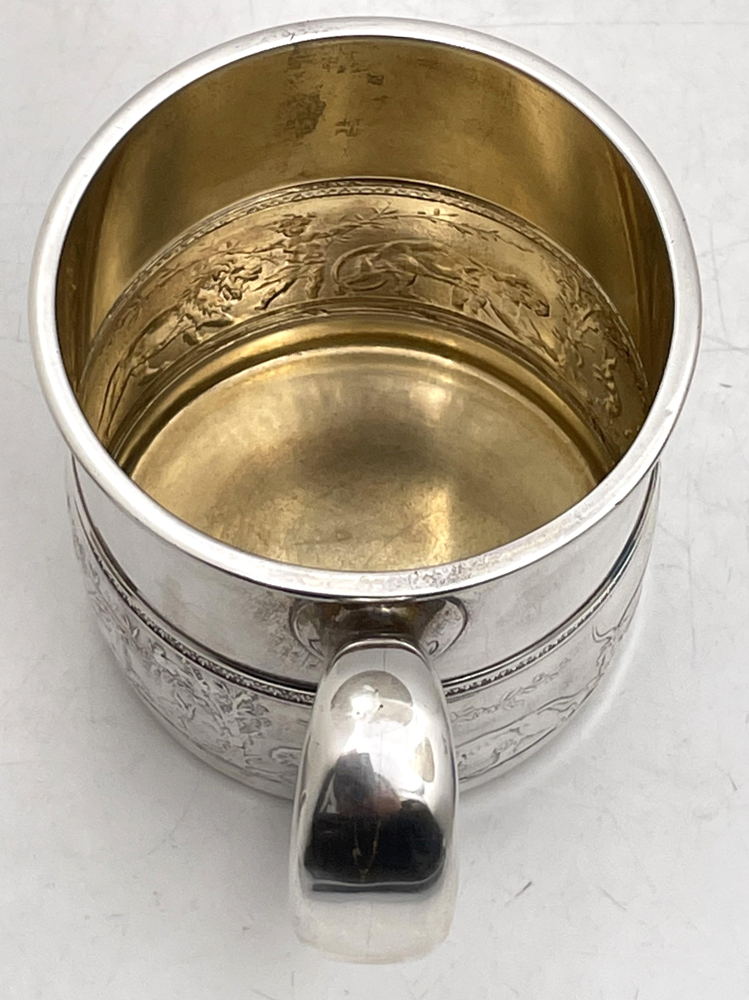 Gorham Sterling Silver Early 20th Century Etched Child's Christening Mug For Sale 3