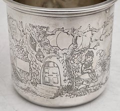 Gorham Sterling Silver Etched Child's Christening Mug with Elves & Animal Motifs