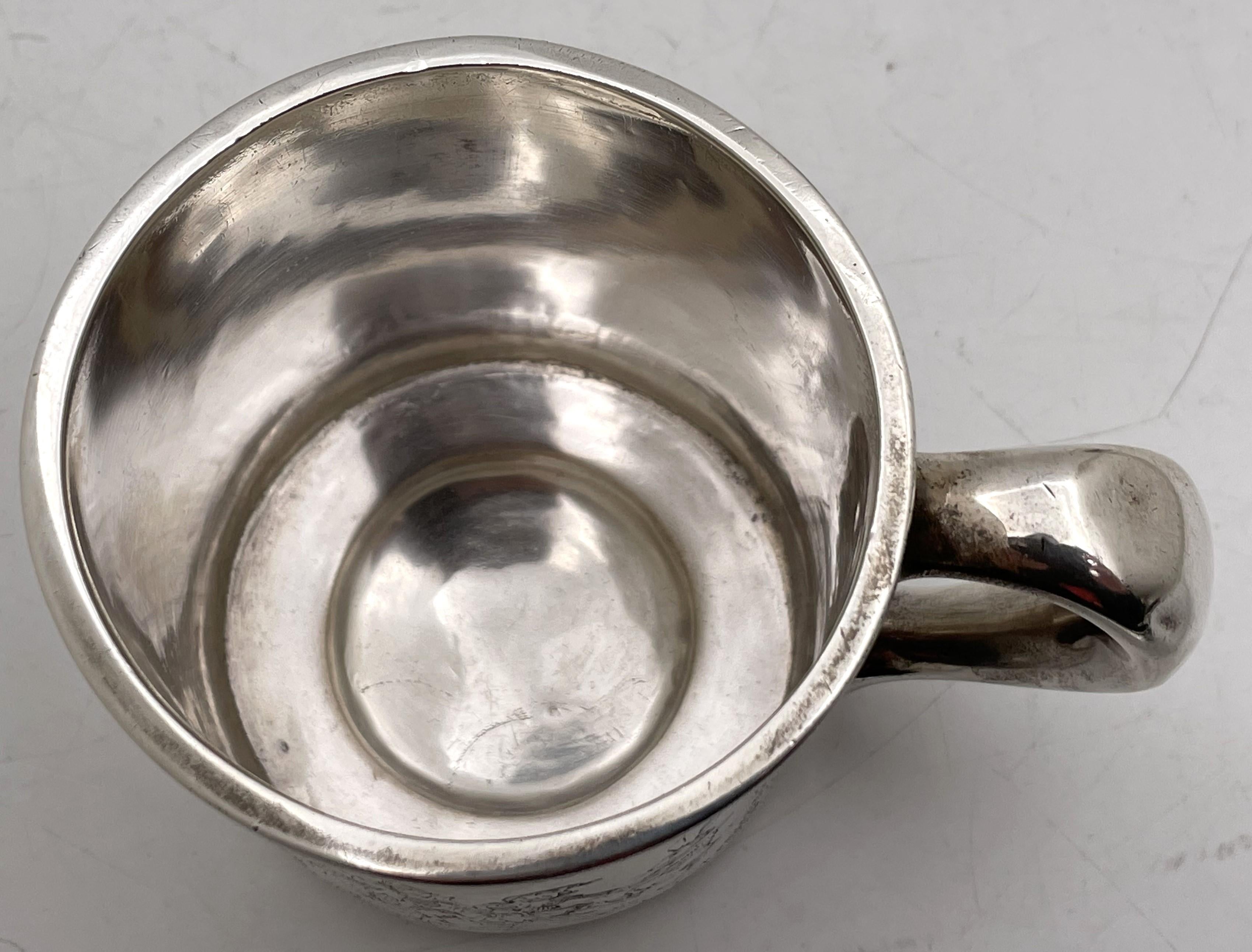 20th Century Gorham Sterling Silver Etched Child's Christening Mug with Elves & Animal Motifs