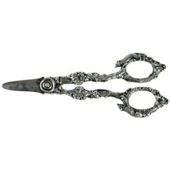 Antique Gorham Sterling Silver Grape Shears, "Fox and Grape" Pattern, Late 19th Century