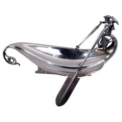 Cuenco de barco Gorham de plata de ley con querubín remero, 1870