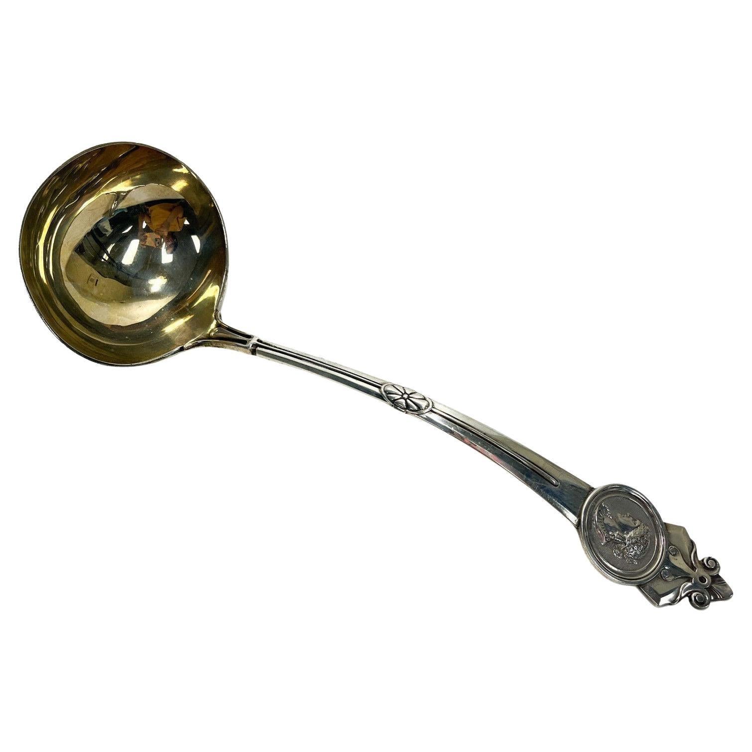Gorham Sterling Silver Medallion Large Soup or Punch Ladle, Late 19th Century  For Sale