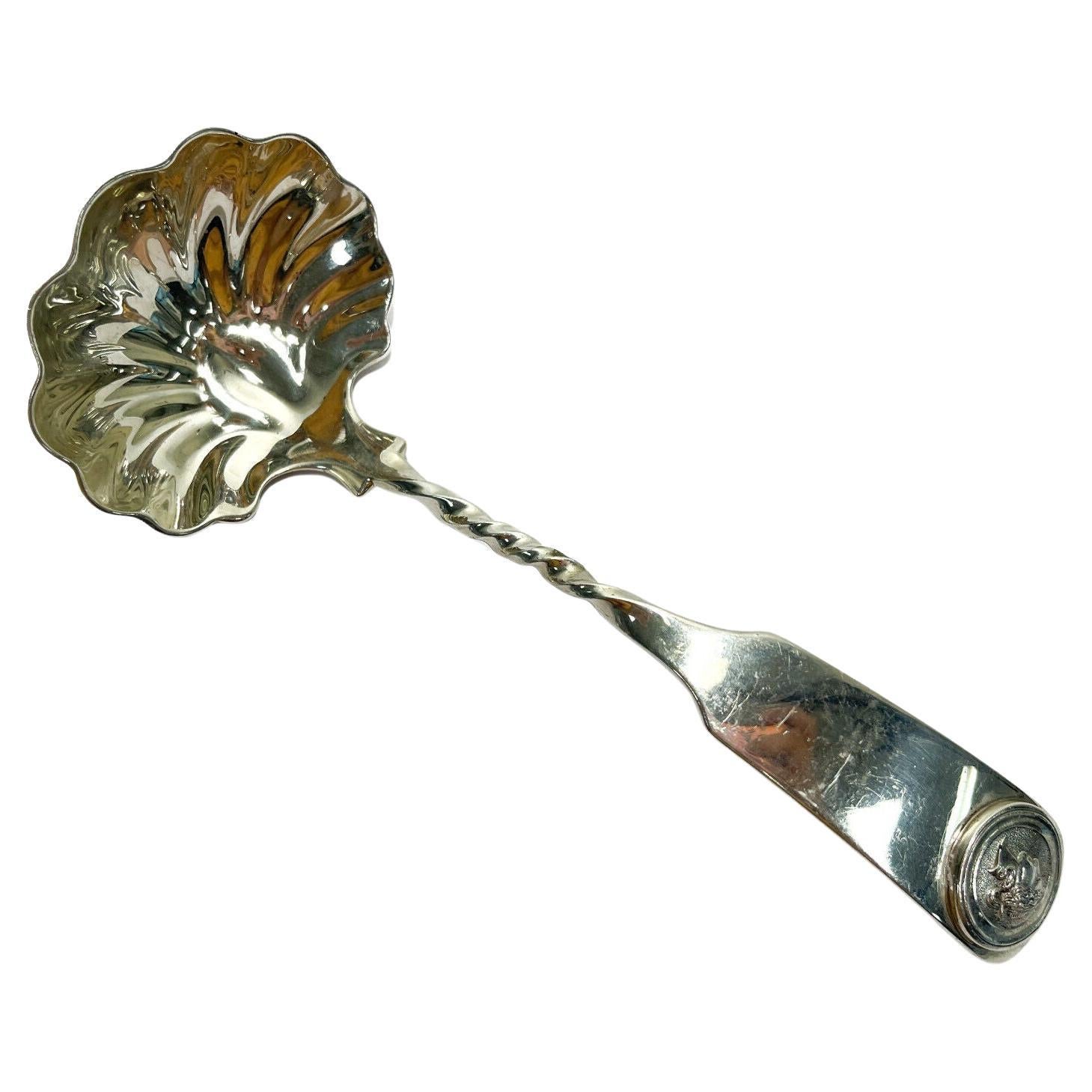 Gorham Sterling Silver Medallion Scalloped Bowl Cream Ladle, Late 19th Century For Sale