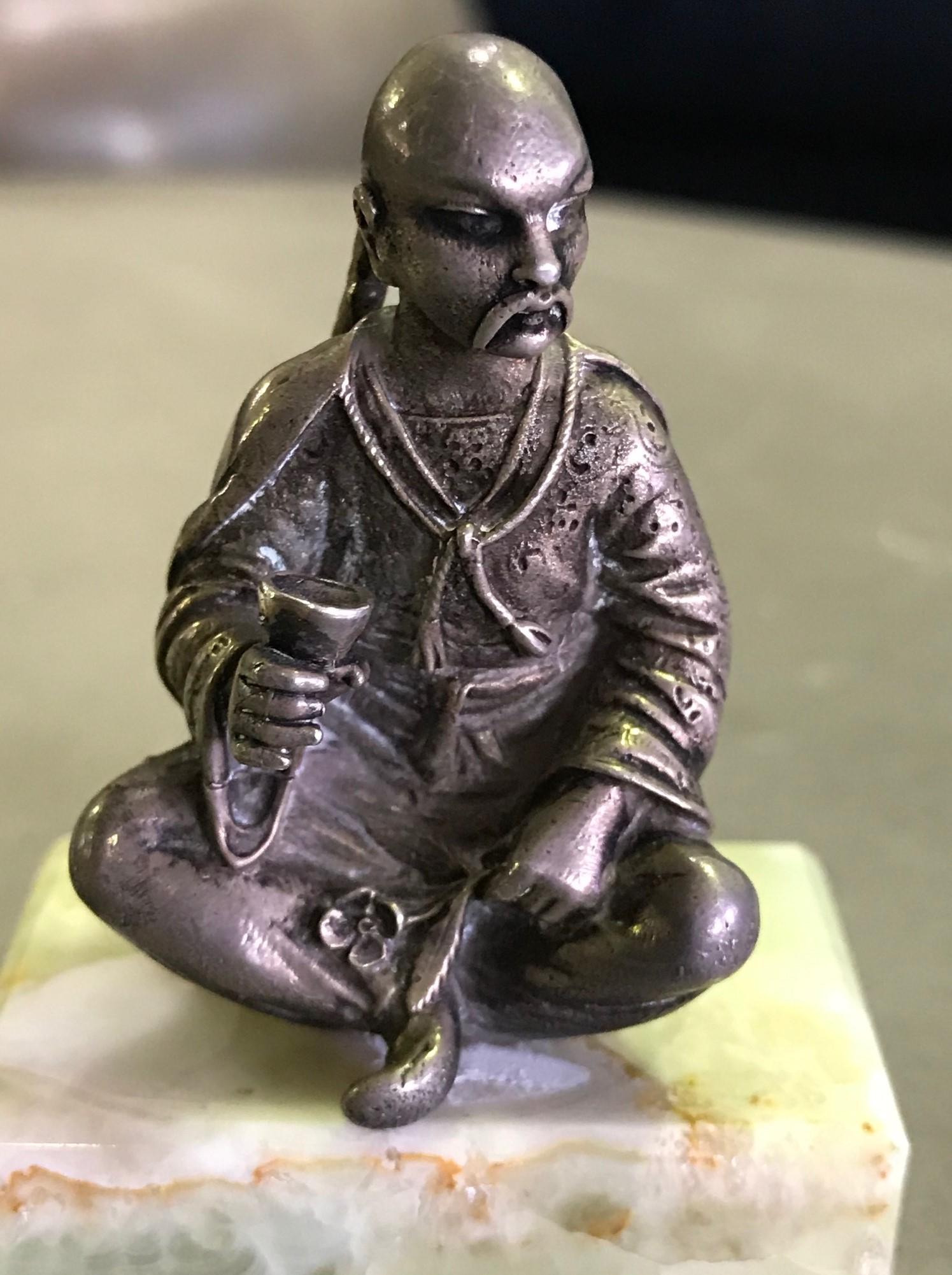 American Gorham Sterling Silver Miniature Sculpture of Chinese Man, circa Late 1800s