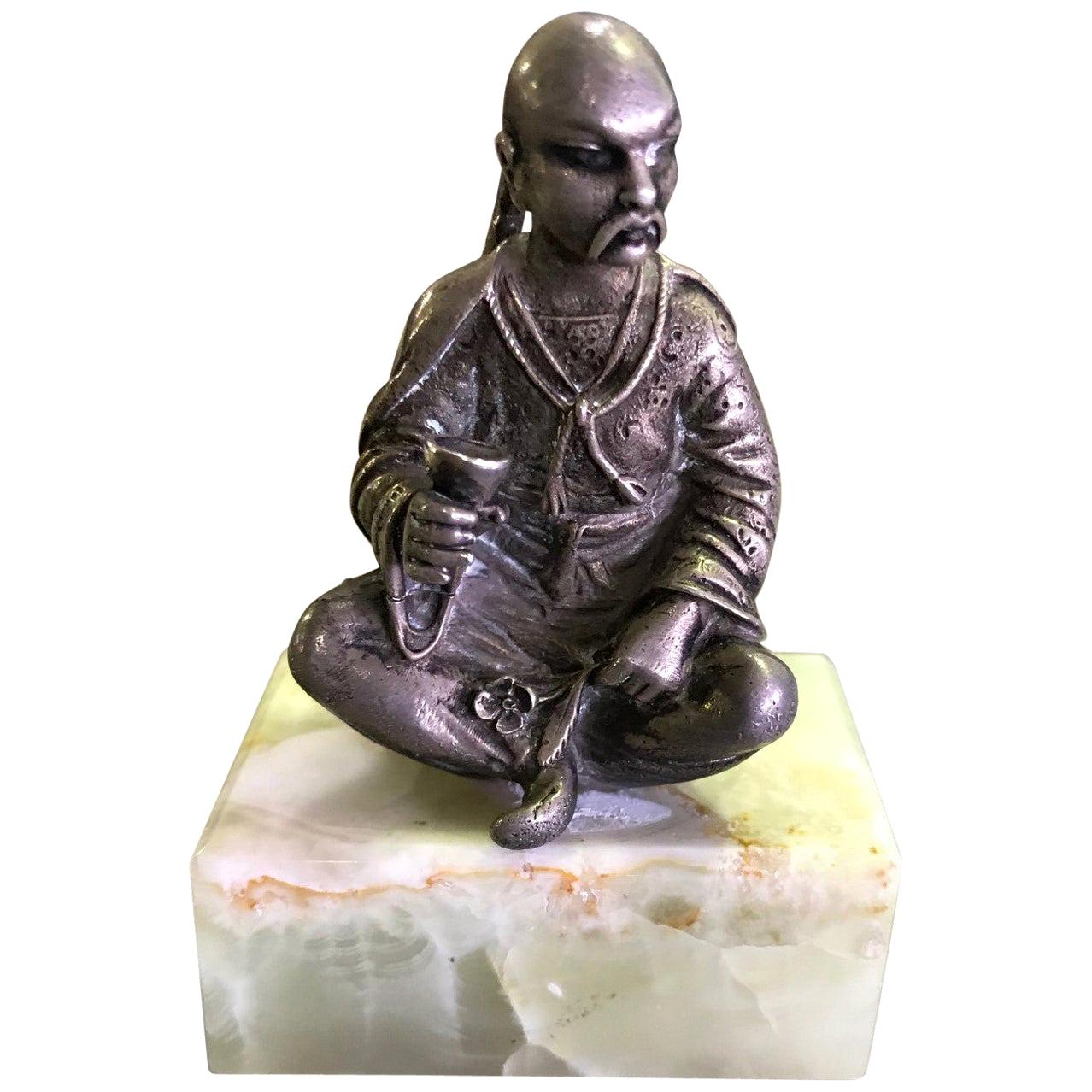 Gorham Sterling Silver Miniature Sculpture of Chinese Man, circa Late 1800s