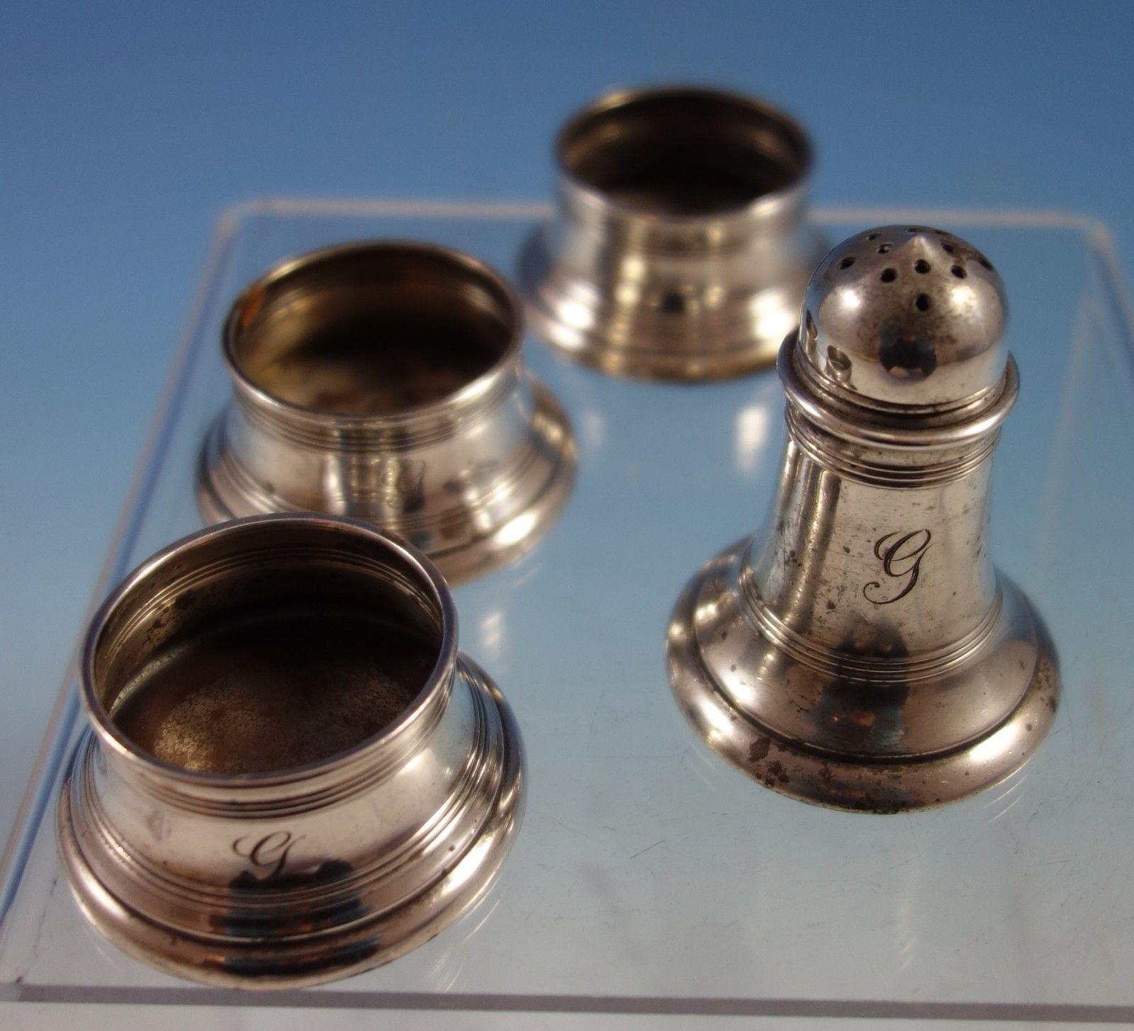 Gorham Sterling Silver Pepper Shaker and Three Salt Dips #700 In Good Condition In Big Bend, WI