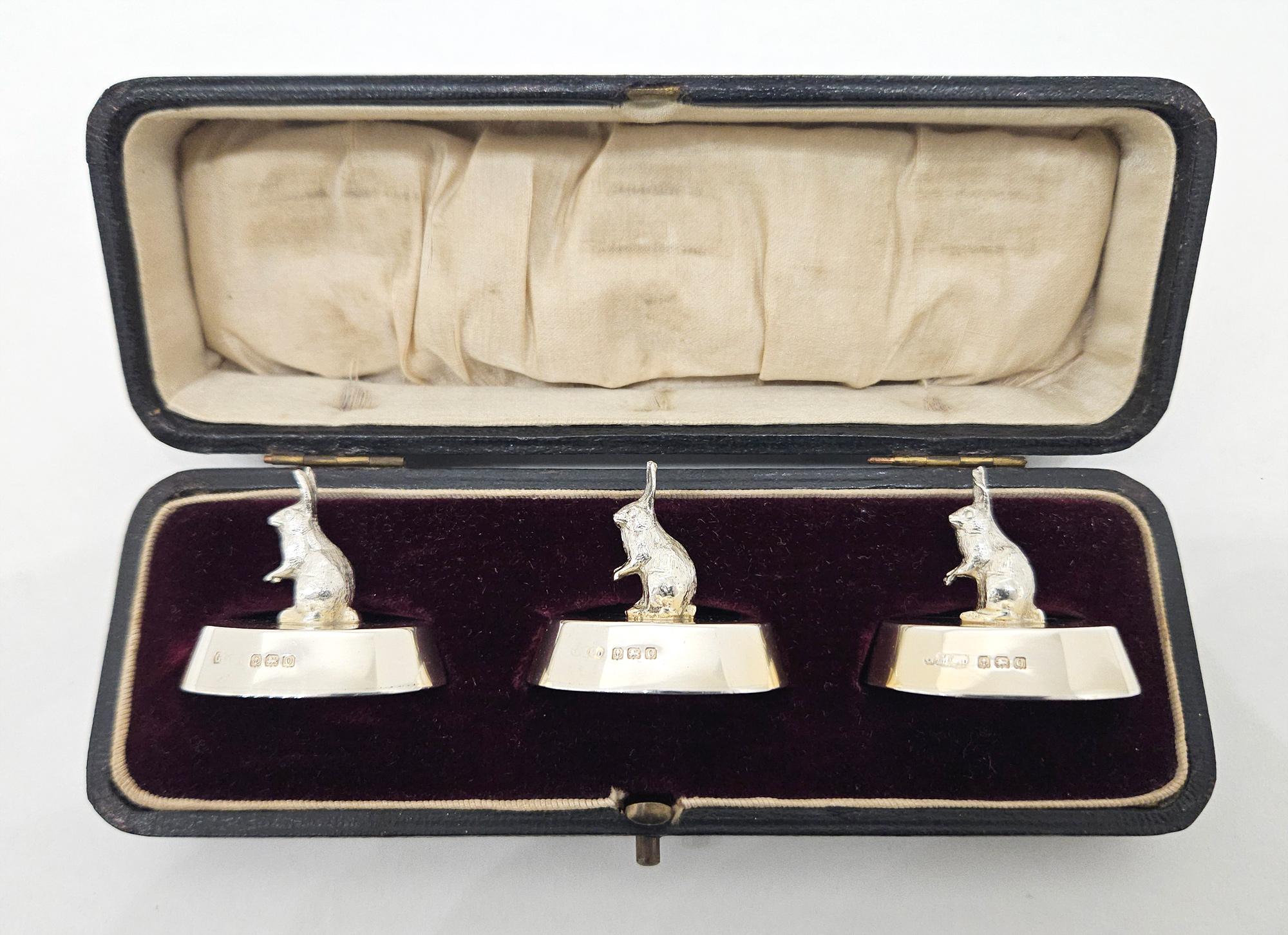 Gorham Sterling Silver Rabbit / Hare Place Card Holders in Original Case, 1913 For Sale 9