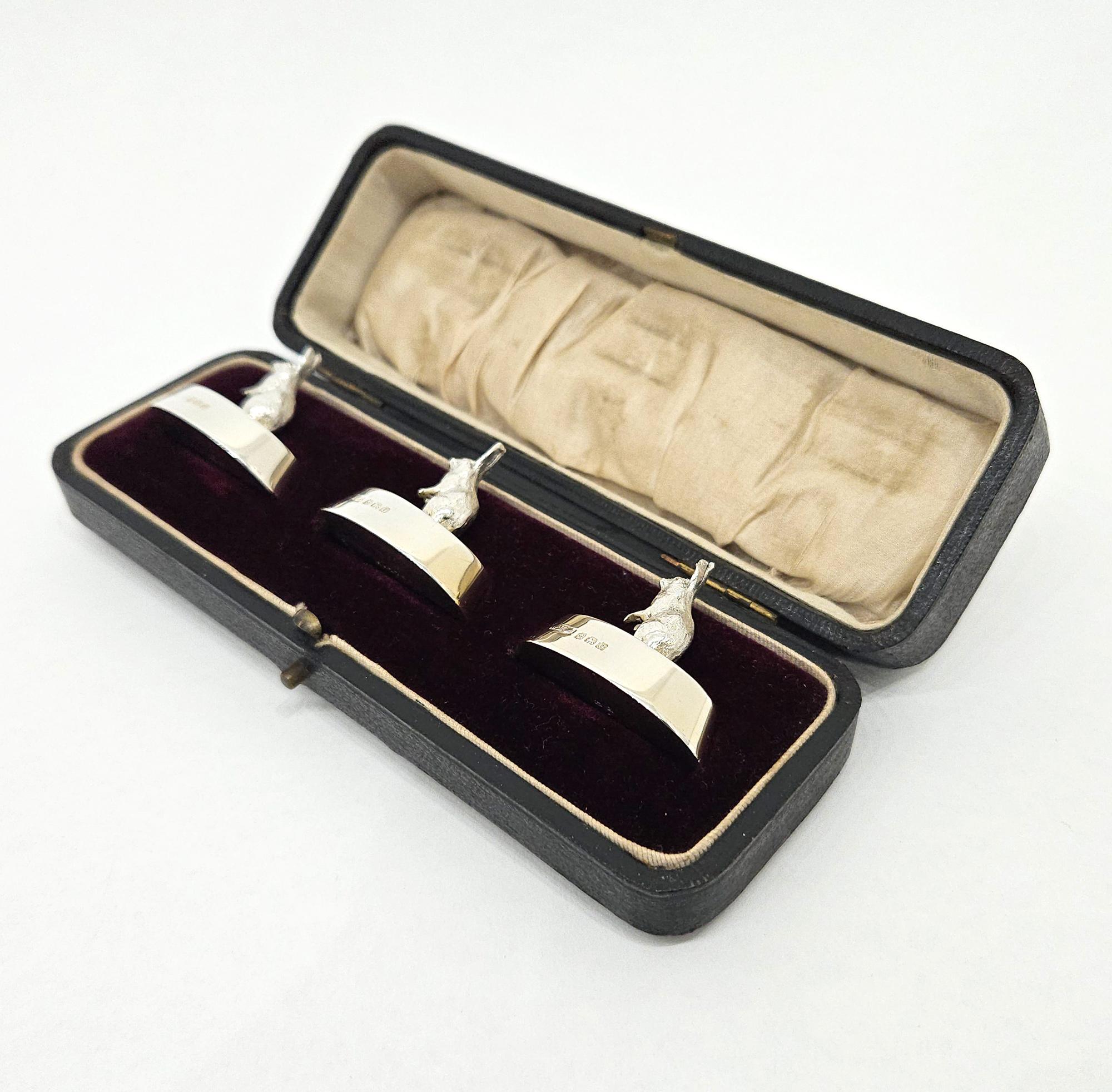 Gorham Sterling Silver Rabbit / Hare Place Card Holders in Original Case, 1913 For Sale 11