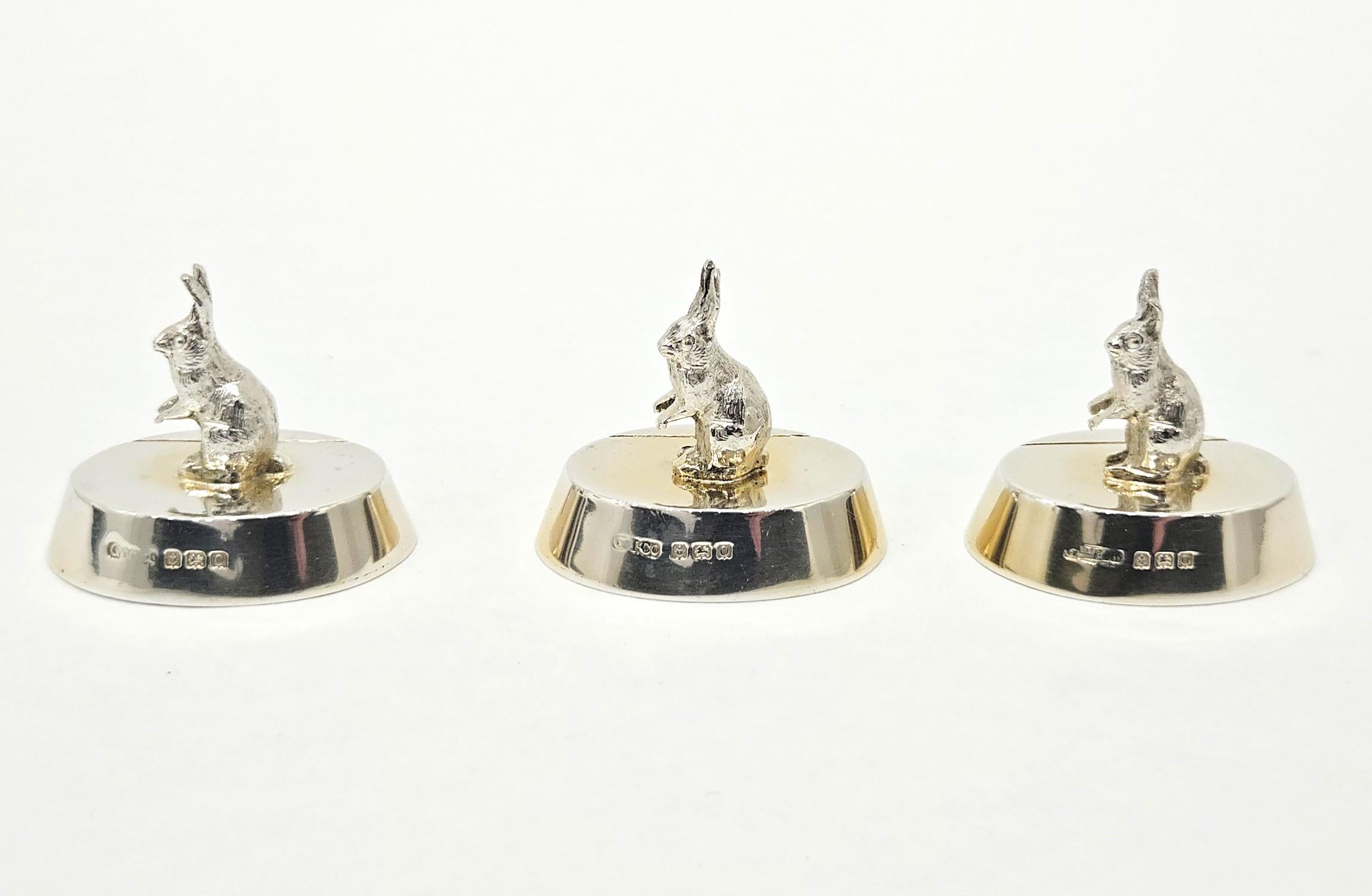 Gorham Sterling Silver Rabbit / Hare Place Card Holders in Original Case, 1913 For Sale 3