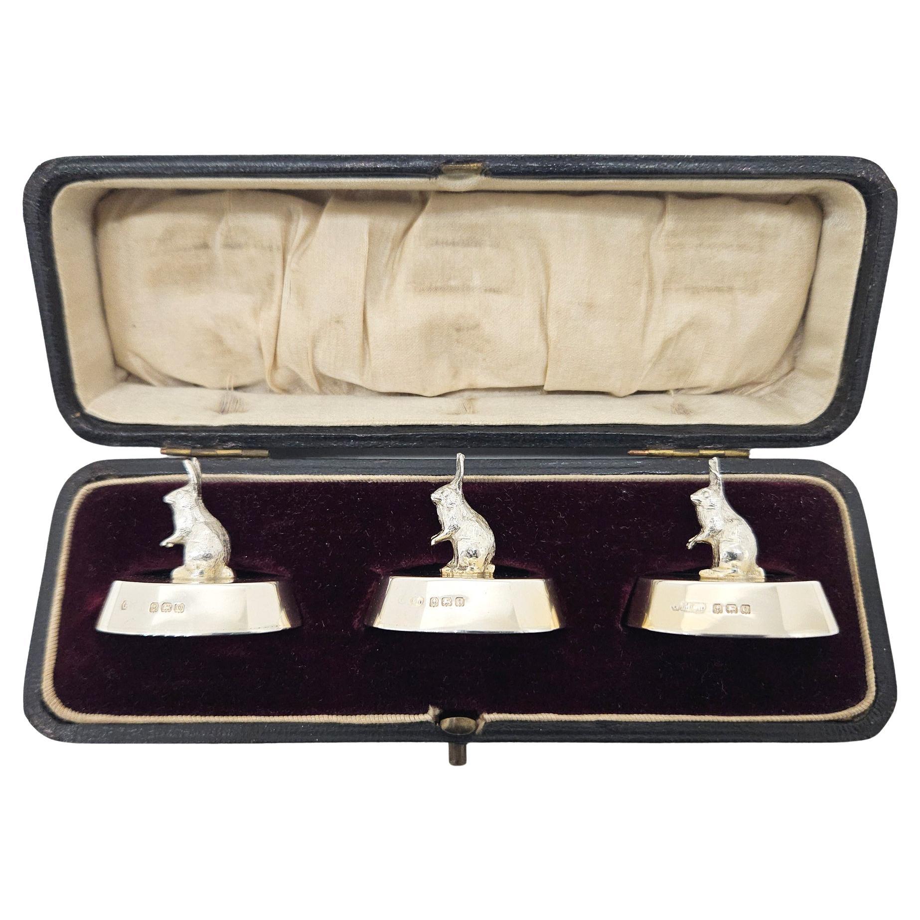 Tarjeteros de plata de ley Gorham Conejo / Liebre en estuche original, 1913