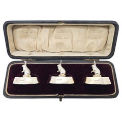 Antique Gorham Sterling Silver Rabbit / Hare Place Card Holders in Original Case, 1913