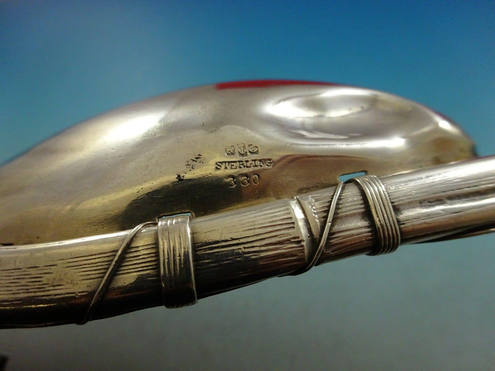 Cuillère de service à salade en argent sterling Gorham avec poignée en bambou #330 Antique 3