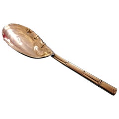 Cuillère de service à salade en argent sterling Gorham avec poignée en bambou #330 Antique