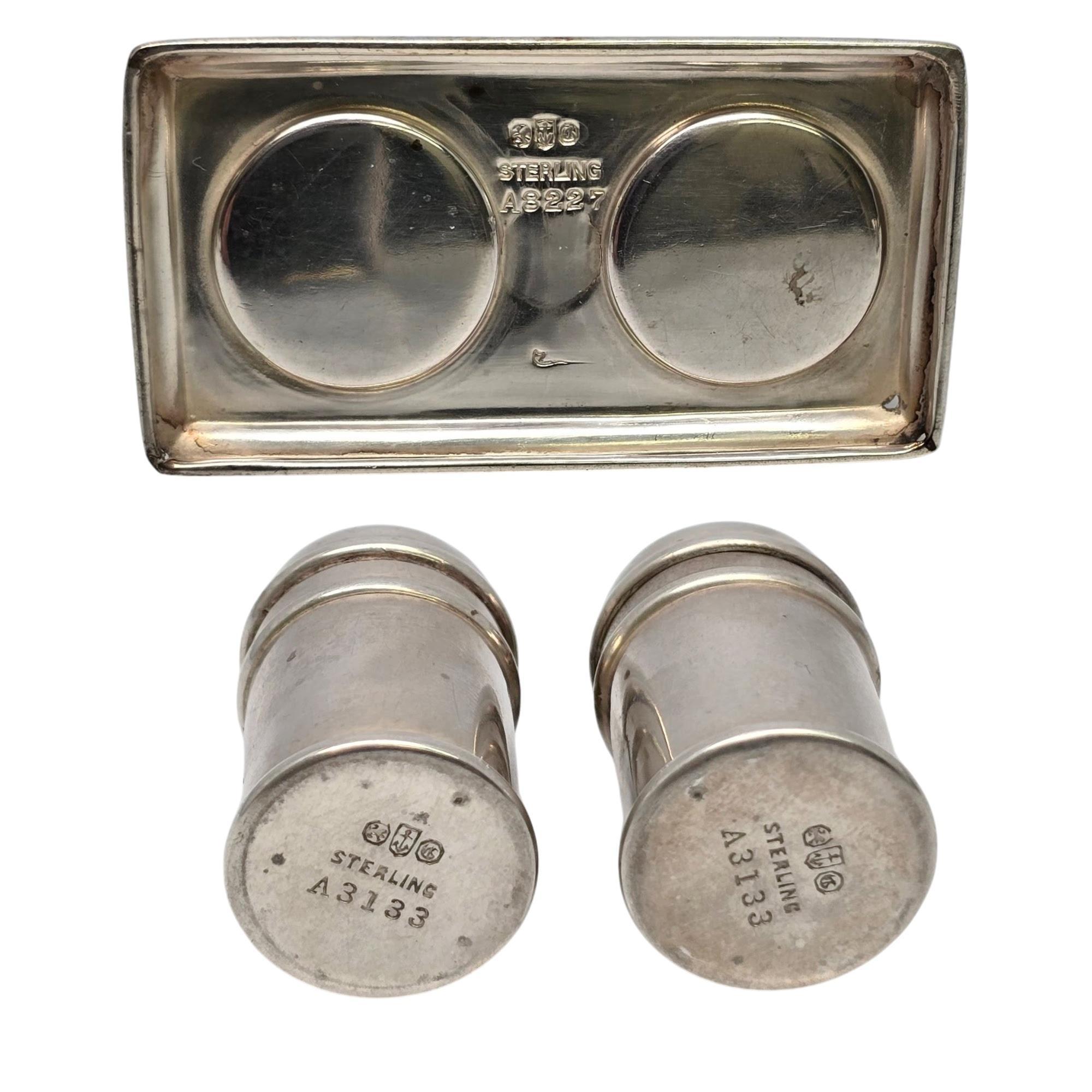 Gorham Sterling Silver Salt & Pepper Shakers and Caddy with Monogram #21021 5