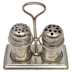 Gorham Sterling Silver Salt & Pepper Shakers and Caddy with Monogram #21021