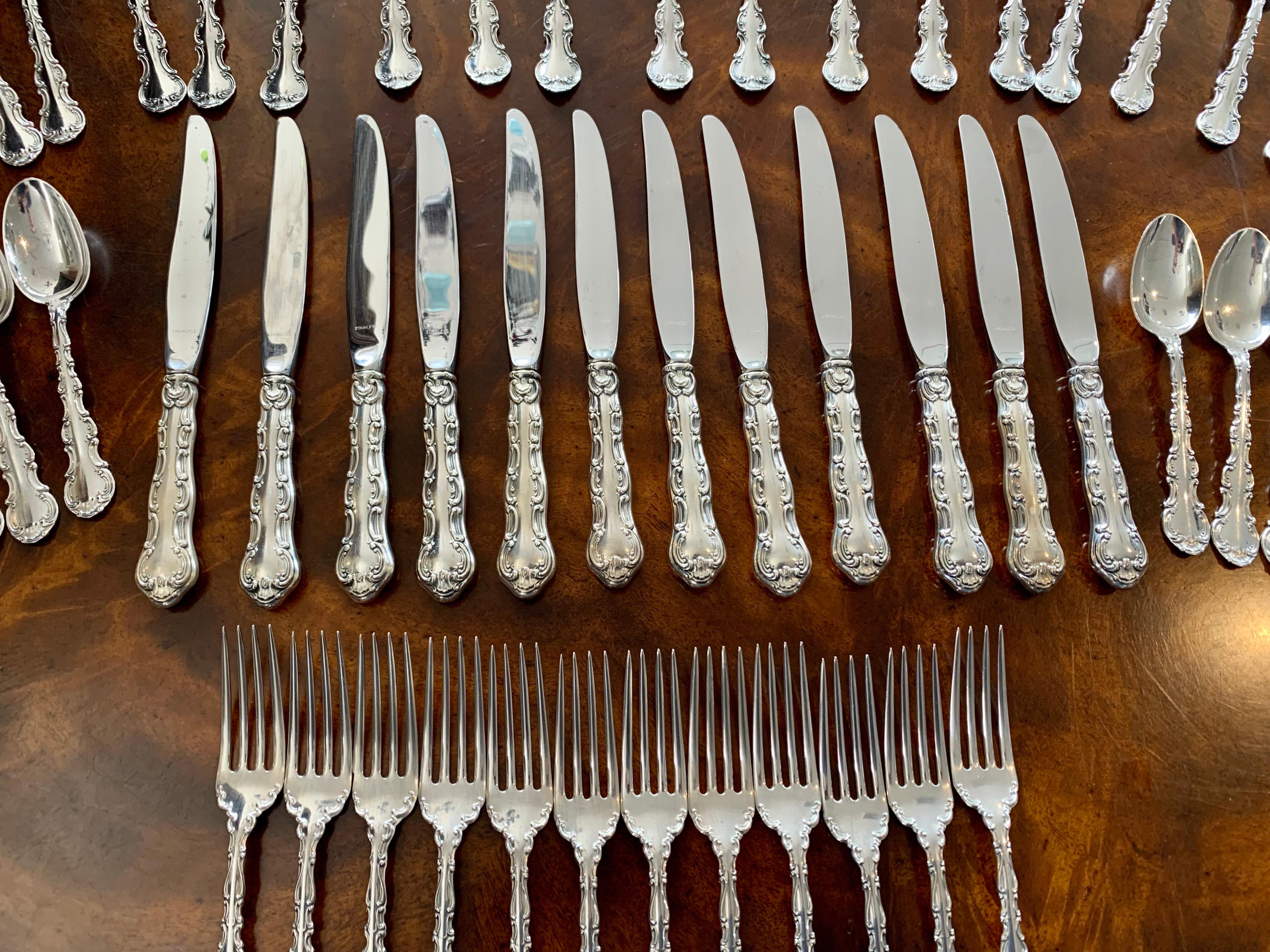 Mid-20th Century Gorham Sterling Silver Service for 12 Style Strasbourg 72 Pieces in Total