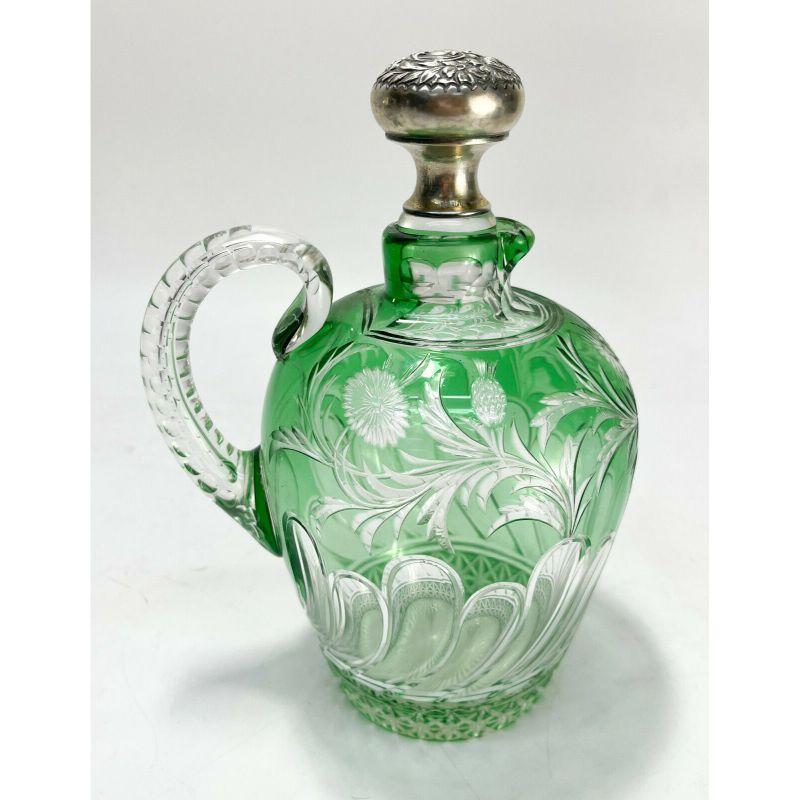 Gorham Sterling Silver Stevens and Williams Glass Jug Finger Pattern, 1896 In Good Condition In Gardena, CA