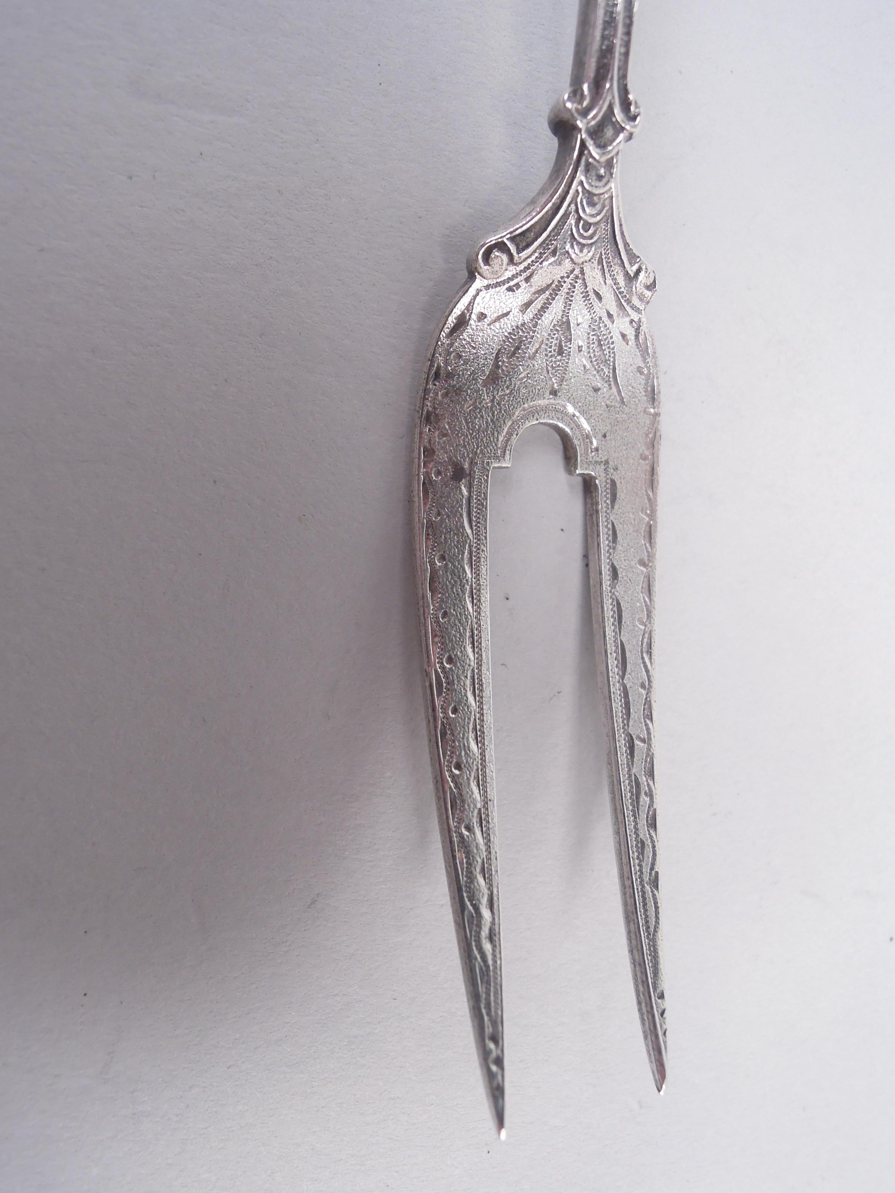 Gorham Sterling Silver Erdbeergabeln in ästhetischem Palmenmuster (Graviert) im Angebot