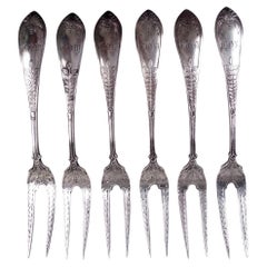Gorham Sterling Silver Strawberry Forks in Aesthetic Palm Pattern