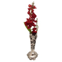  Gorham Sterling Silver Vase in Art Nouveau Style with Dimensional Flowers