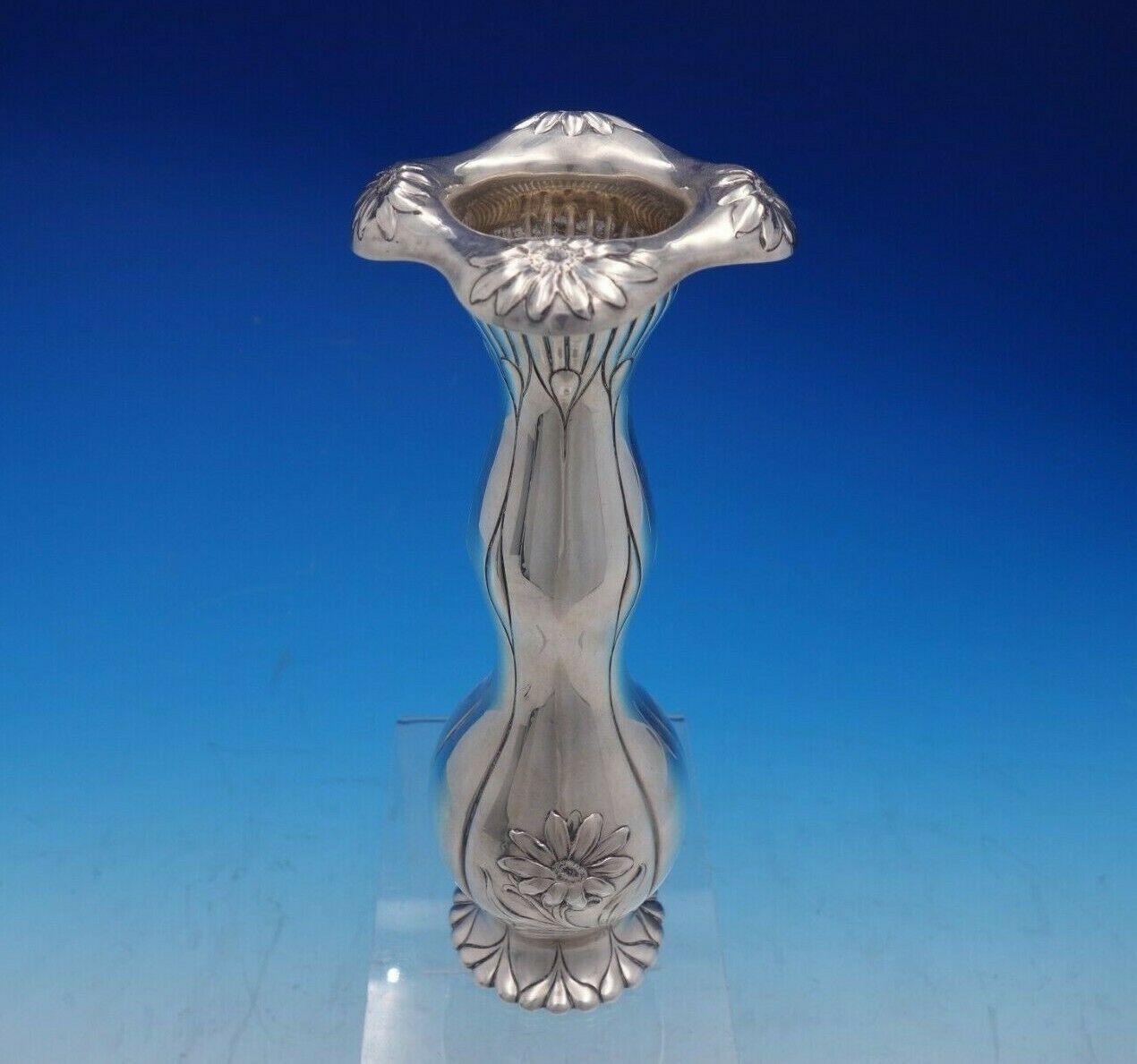 Gorham Sterling Silver Vase with Floral Daisies Art Nouveau In Excellent Condition In Big Bend, WI