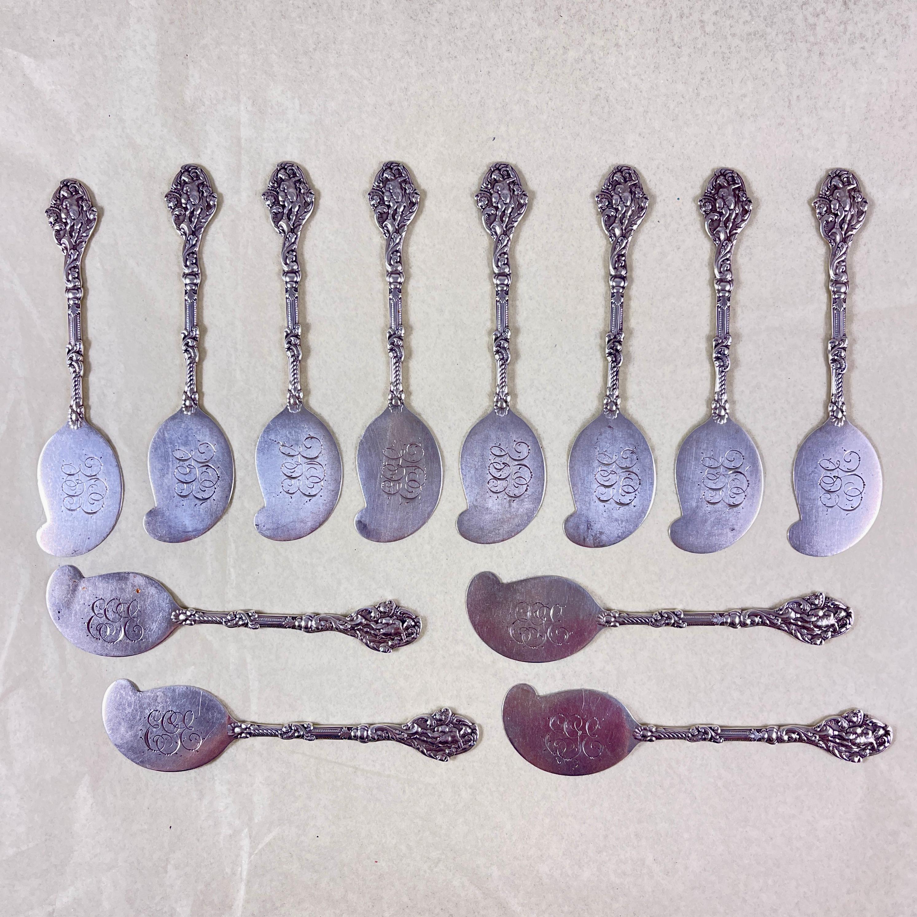 American Classical Gorham Sterling Silver Versailles Putti Pattern Patè Butter Spreaders, Set/12 For Sale