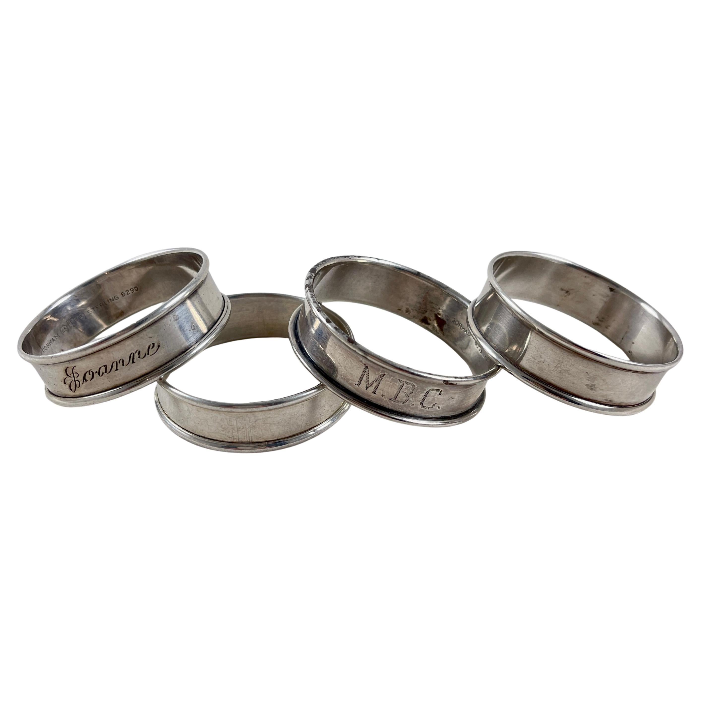 Gorham Estate Sterling Silver Napkin Rings, mixed set of four