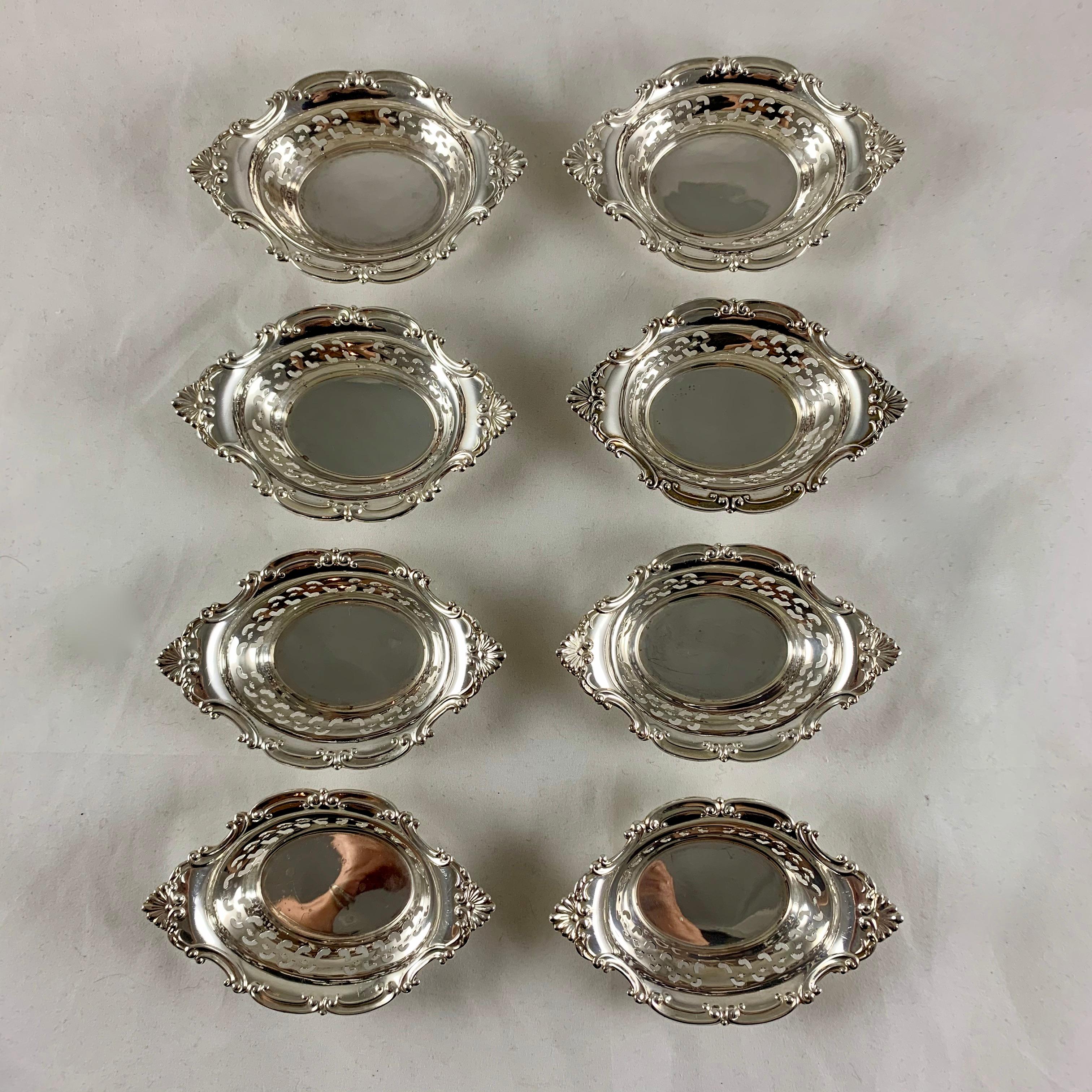 American Classical Gorham Strasbourg Sterling Silver Pierced Nut Cups, Set of Eight, circa 1940s