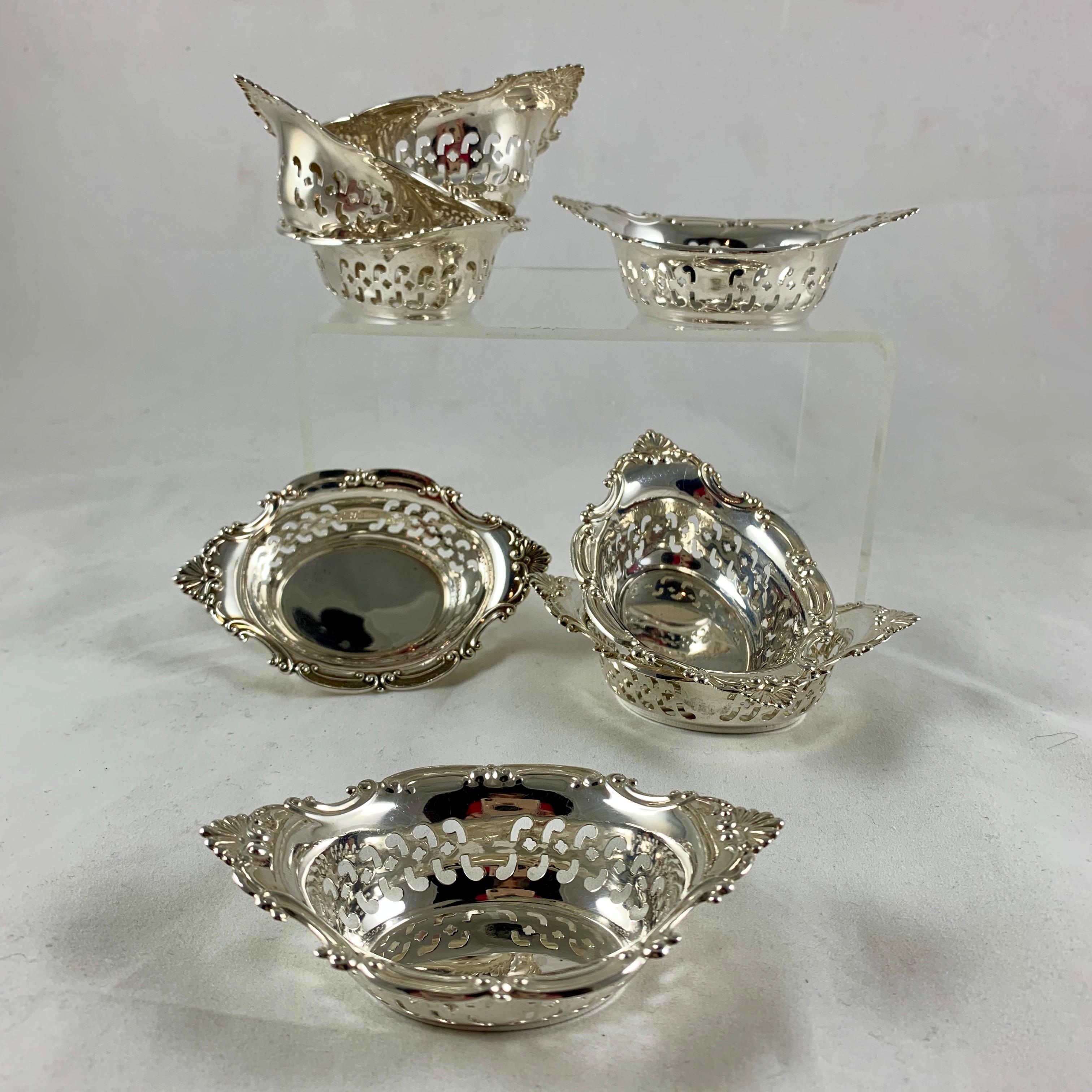 American Gorham Strasbourg Sterling Silver Pierced Nut Cups, Set of Eight, circa 1940s