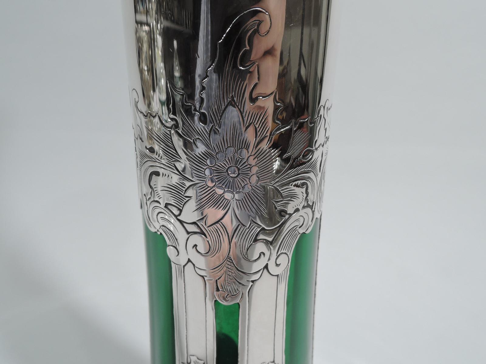 Gorham Tall Edwardian Art Nouveau Green Silver Overlay Vase 1