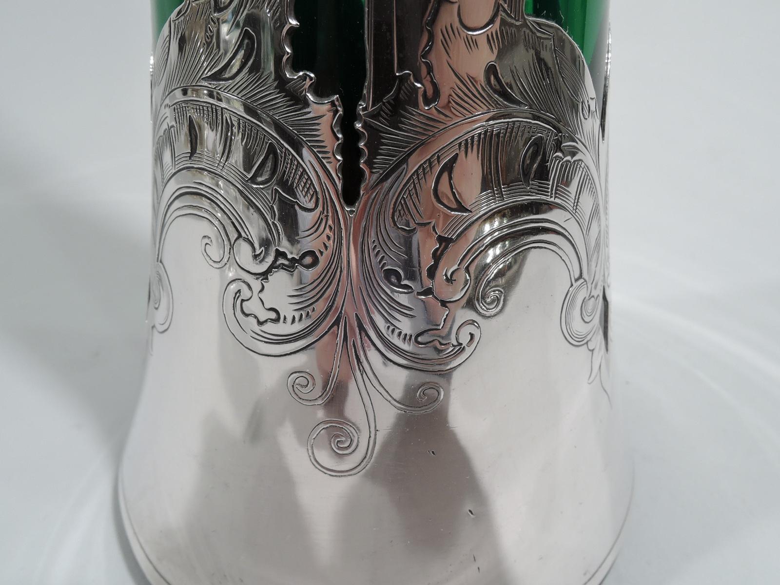 Gorham Tall Edwardian Art Nouveau Green Silver Overlay Vase 2