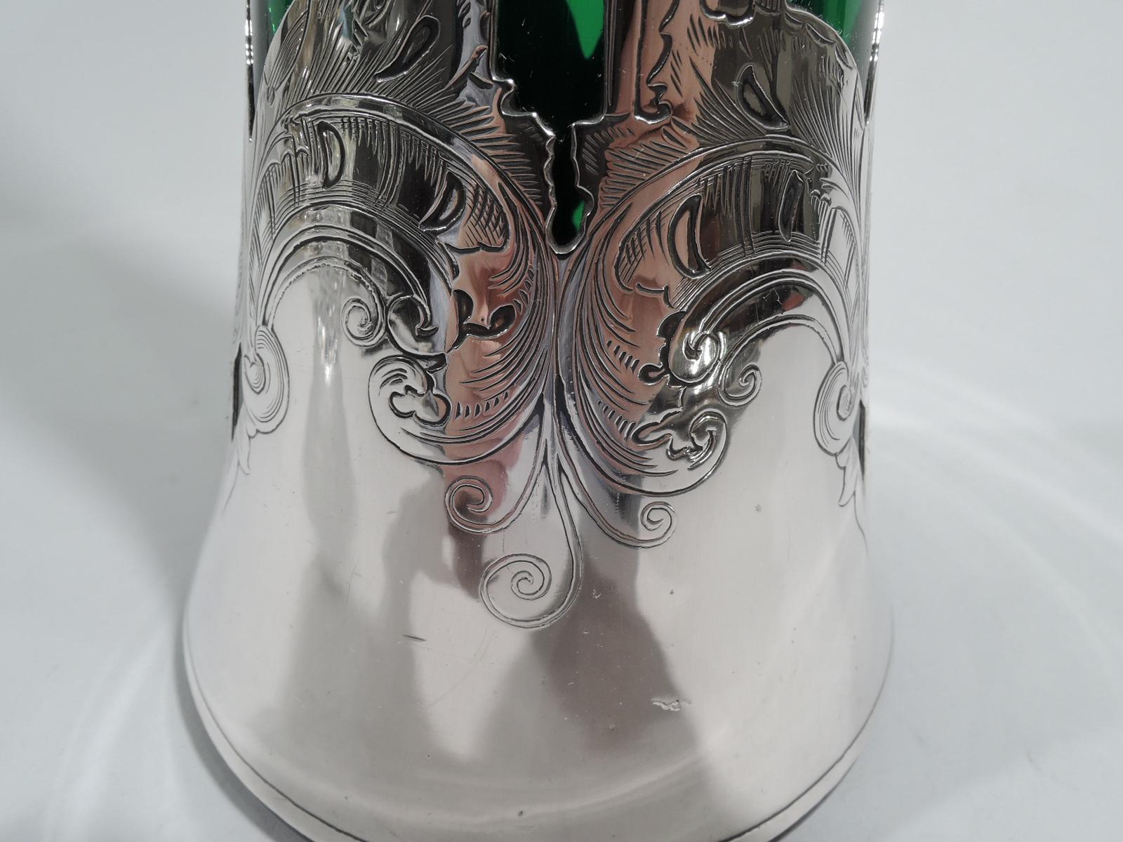 Gorham Tall Edwardian Art Nouveau Green Silver Overlay Vase 3