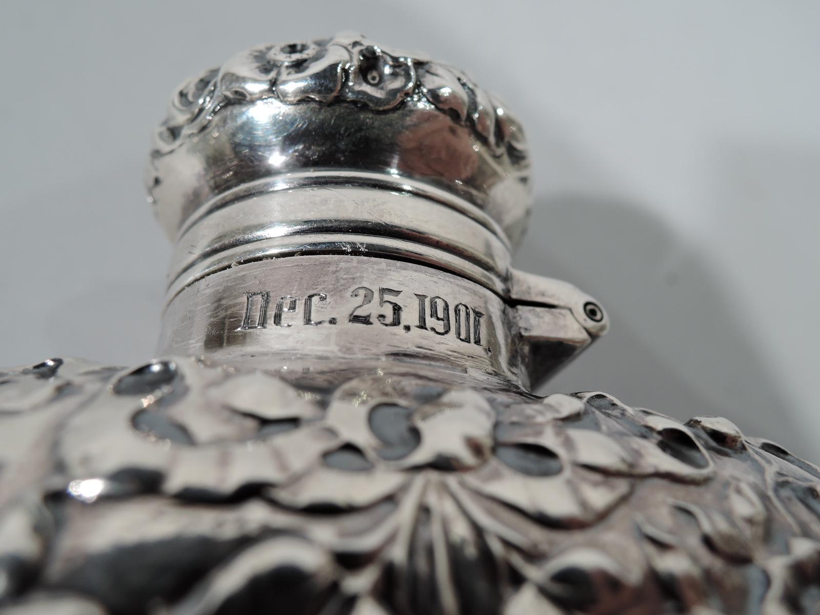 19th Century Gorham Turn-of-the-century Sterling Silver Rose and Cherub Flask