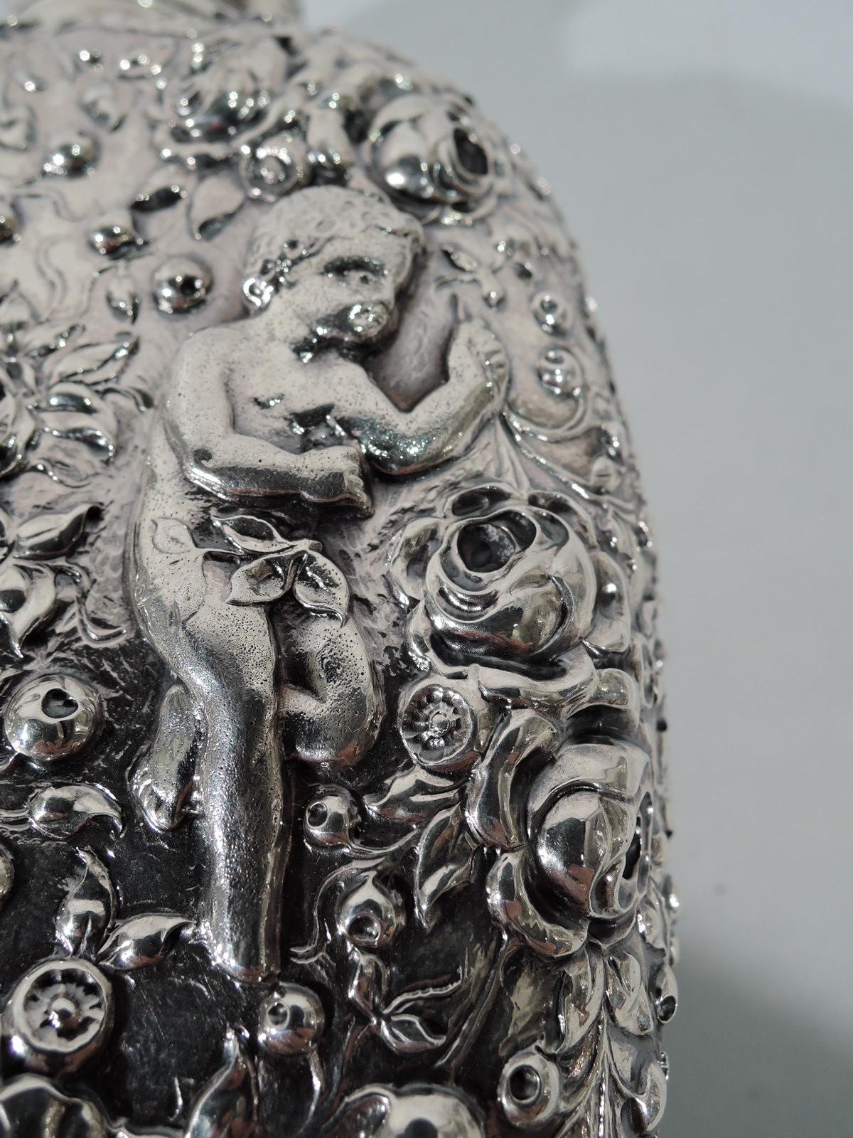 Gorham Turn-of-the-century Sterling Silver Rose and Cherub Flask 1