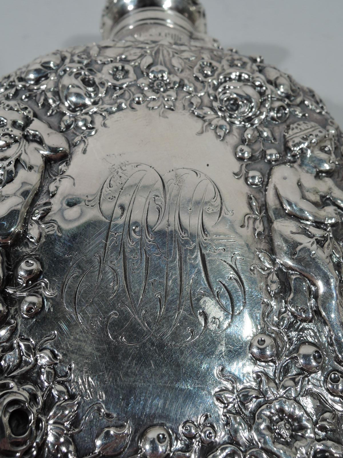 Gorham Turn-of-the-century Sterling Silver Rose and Cherub Flask 3