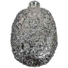 Rosen- und Cherub-Flask aus Sterlingsilber, Turn-of-the-Century